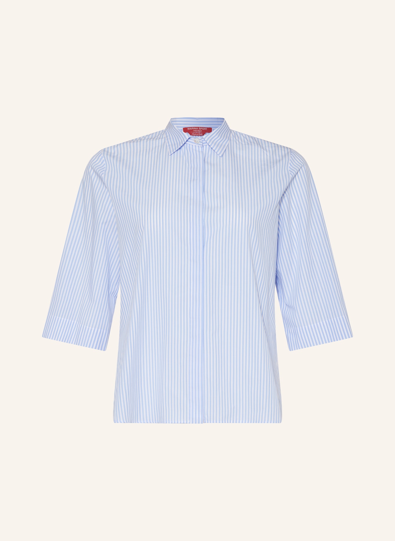 MARINA RINALDI SPORT Shirt blouse with 3/4 sleeves, Color: WHITE/ LIGHT BLUE (Image 1)