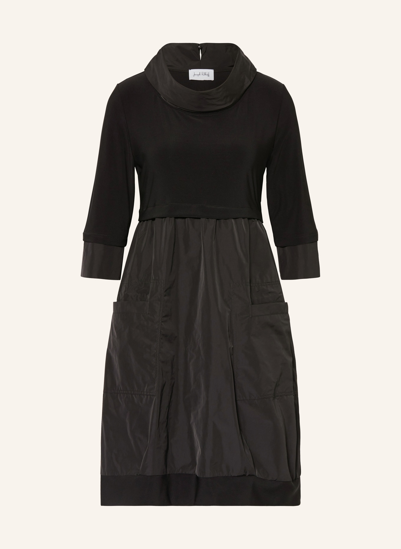 Joseph Ribkoff Dress with 3/4 sleeves in mixed materials, Color: BLACK (Image 1)