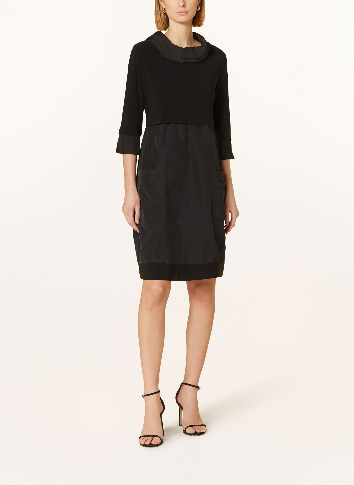 Joseph Ribkoff Dress with 3/4 sleeves in mixed materials, Color: BLACK (Image 2)