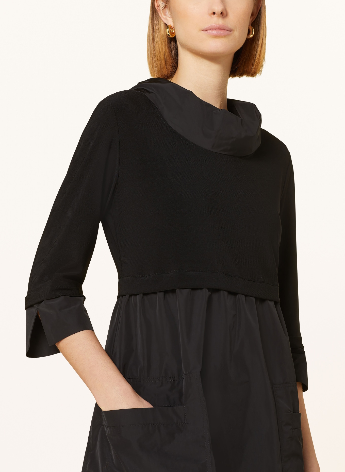 Joseph Ribkoff Dress with 3/4 sleeves in mixed materials, Color: BLACK (Image 4)