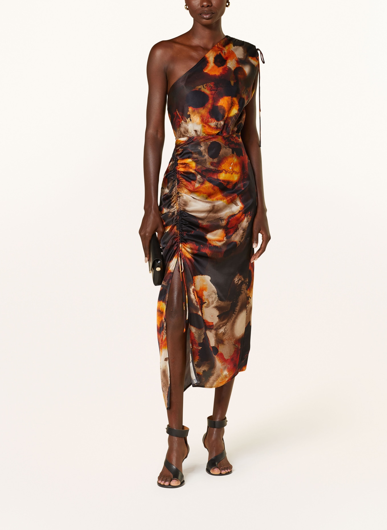 ALLSAINTS One shoulder dress LAURA MARS with silk