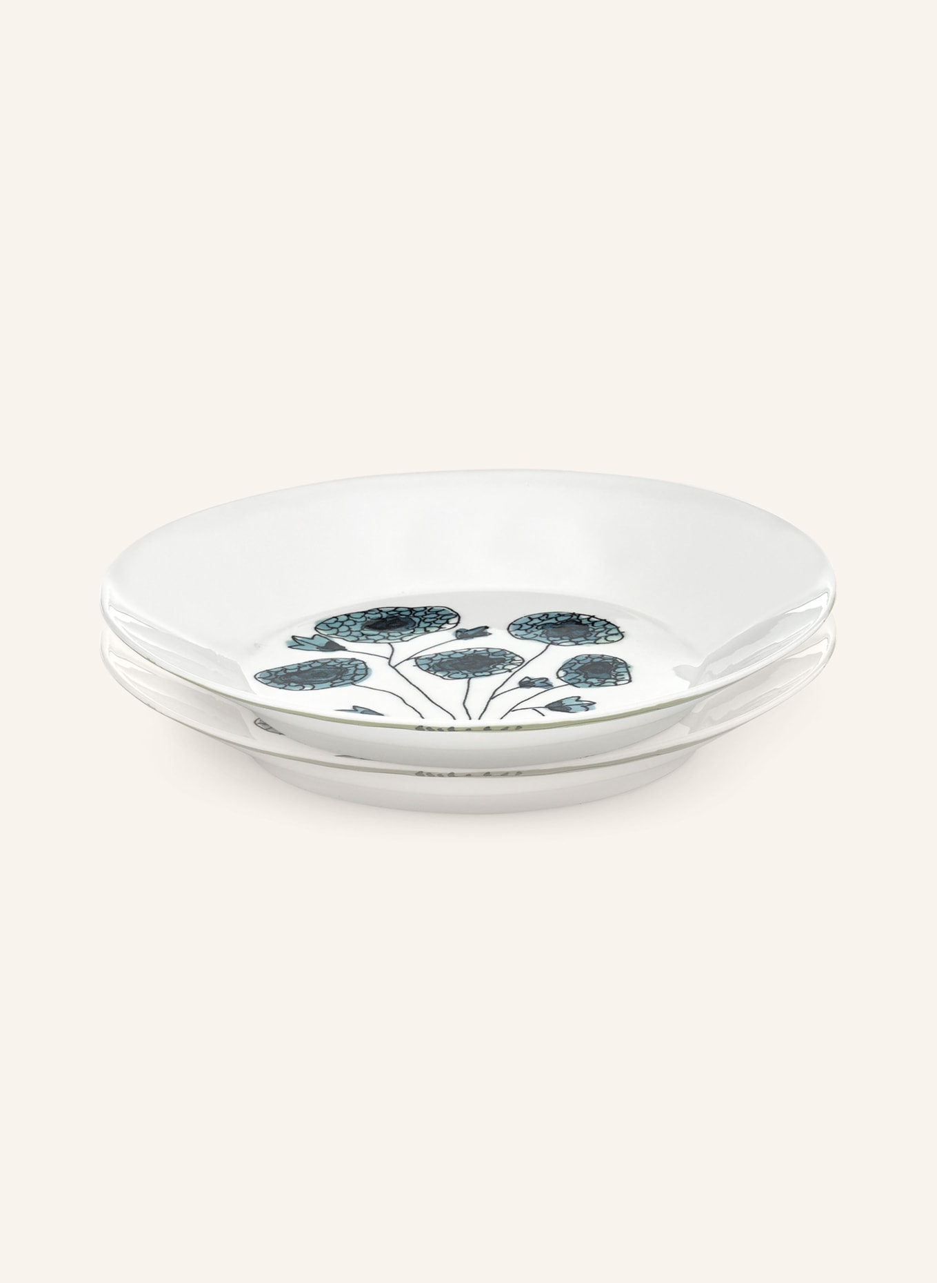 SERAX Set of 2 dinner plates MIDNIGHT FLOWERS ANEMONE M, Color: WHITE/ GREEN/ BLUE (Image 1)