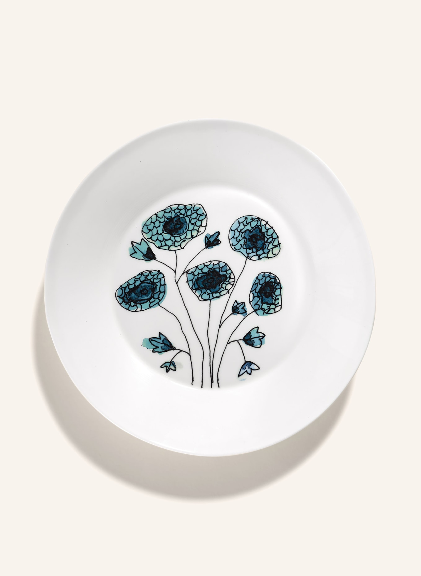 SERAX Set of 2 dinner plates MIDNIGHT FLOWERS ANEMONE M, Color: WHITE/ GREEN/ BLUE (Image 2)