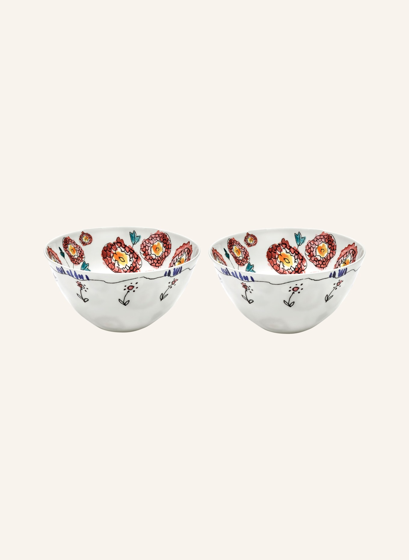 SERAX Set of 2 bowls MIDNIGHT FLOWERS ANEMONE M, Color: WHITE/ RED/ BLUE (Image 1)