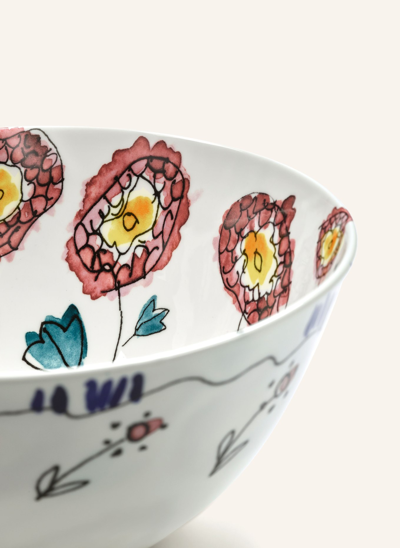 SERAX Set of 2 bowls MIDNIGHT FLOWERS ANEMONE M, Color: WHITE/ RED/ BLUE (Image 3)