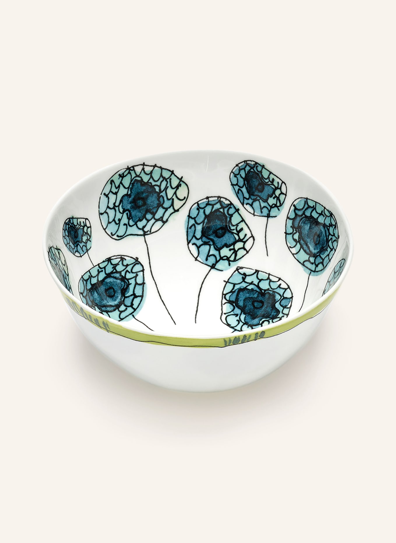 SERAX Set of 2 bowls MIDNIGHT FLOWERS ANEMONE M, Color: WHITE/ TEAL/ BLUE (Image 2)