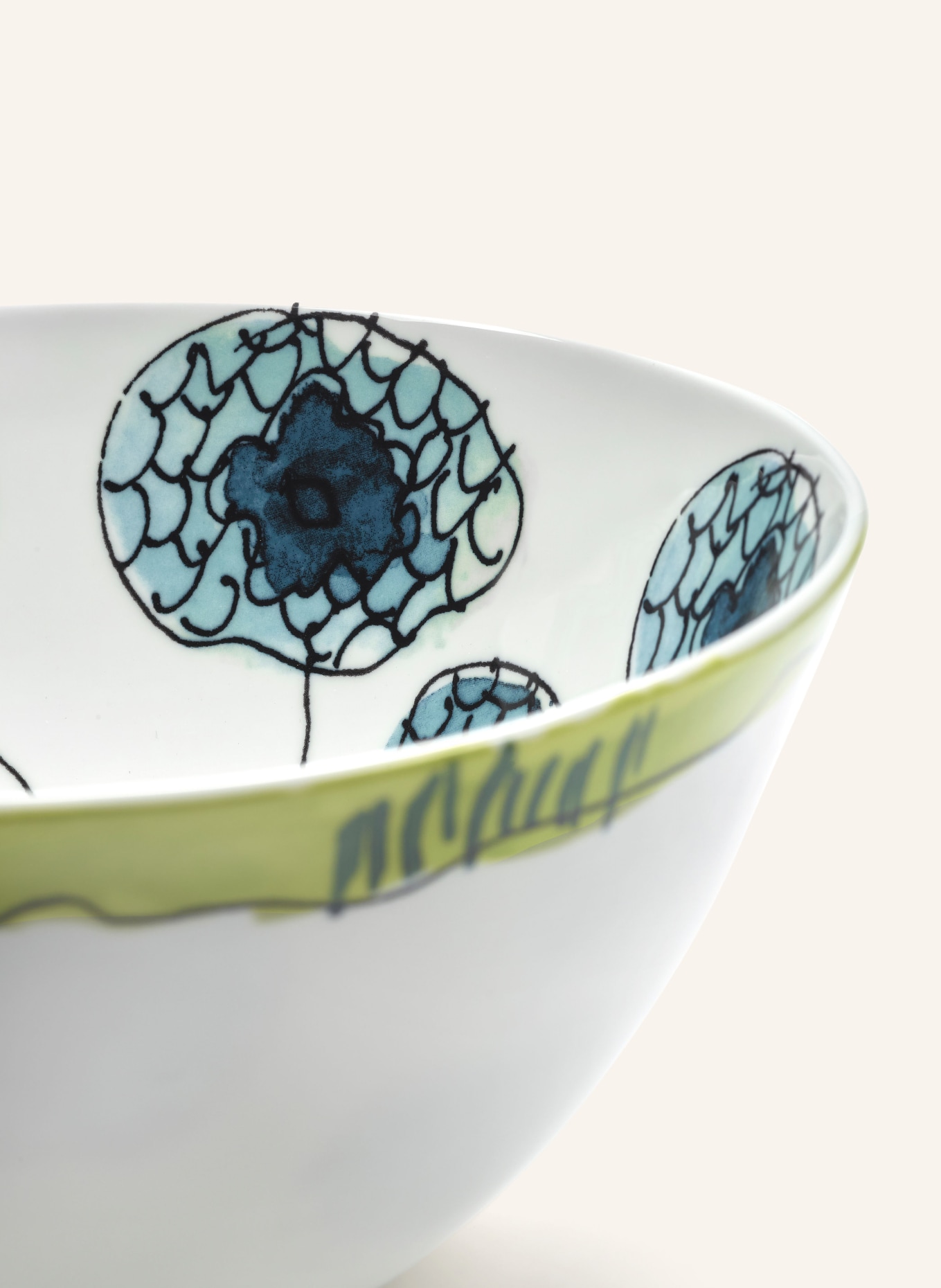 SERAX Set of 2 bowls MIDNIGHT FLOWERS ANEMONE M, Color: WHITE/ TEAL/ BLUE (Image 3)