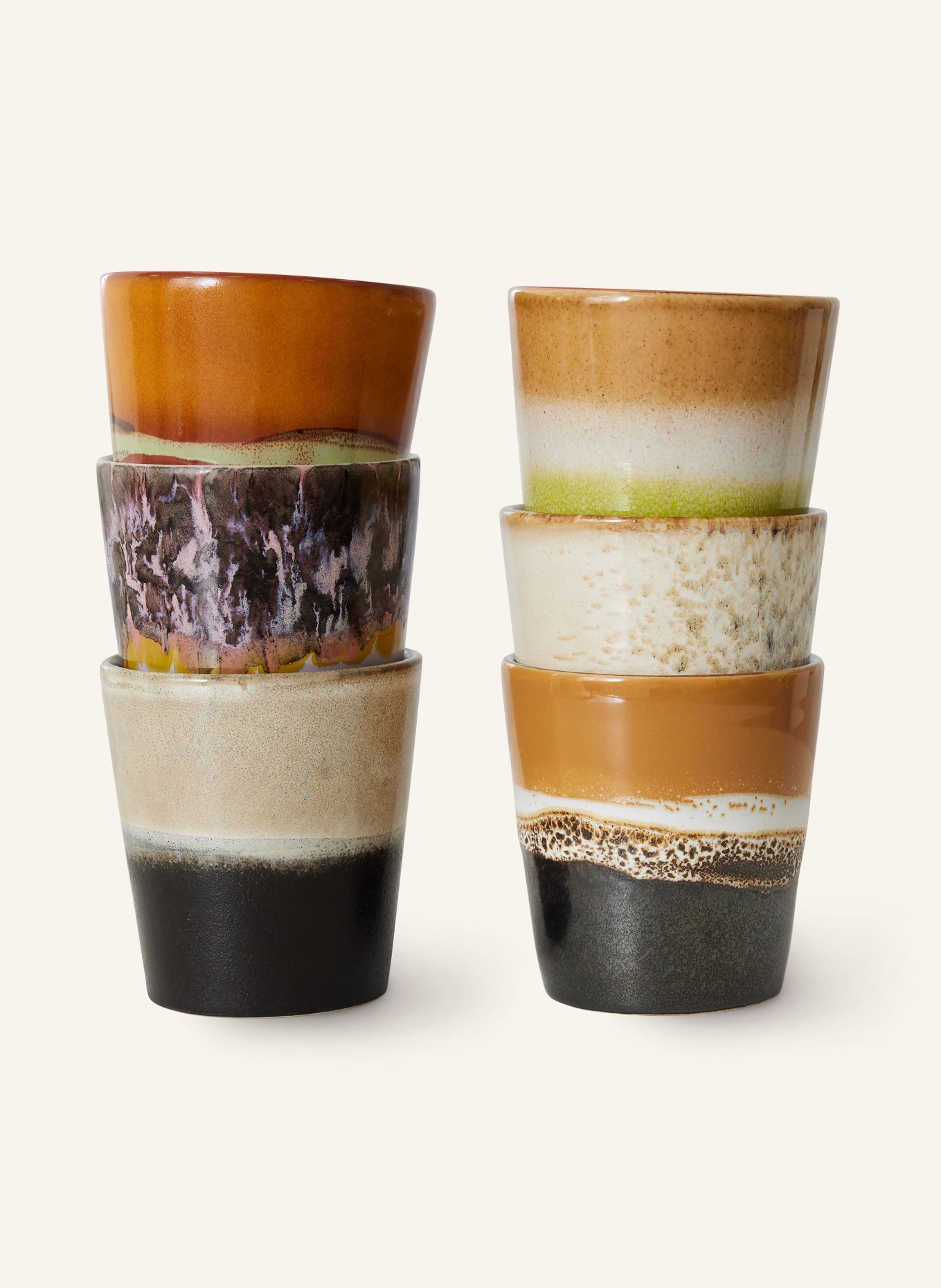 HK living Set of 6 mugs, Color: ORANGE/ BLACK/ CREAM (Image 1)