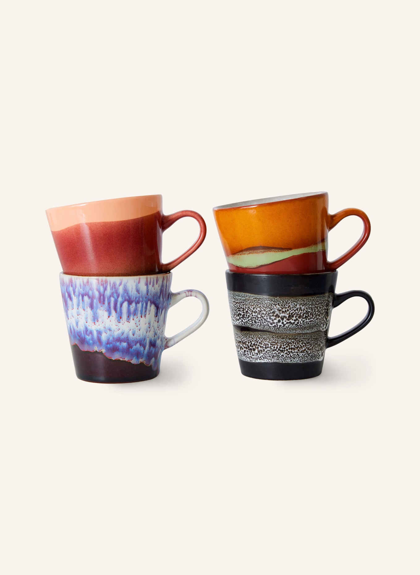 HK living Set of 4 mugs, Color: BLACK/ LIGHT RED/ ORANGE (Image 1)