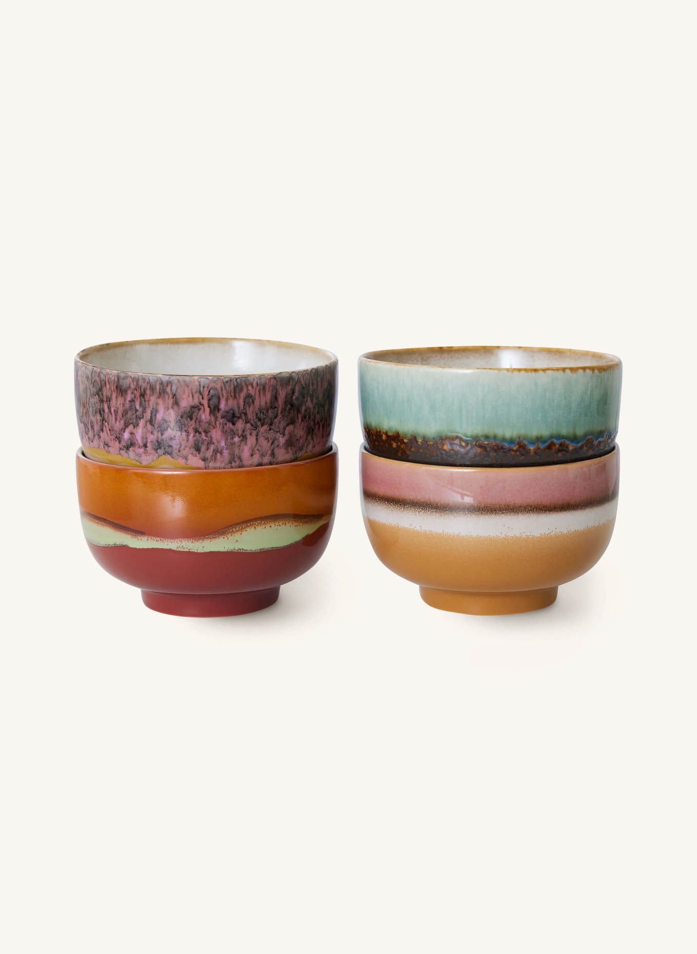 HK living Set of 4 bowls, Color: ORANGE/ TURQUOISE/ DARK RED (Image 1)