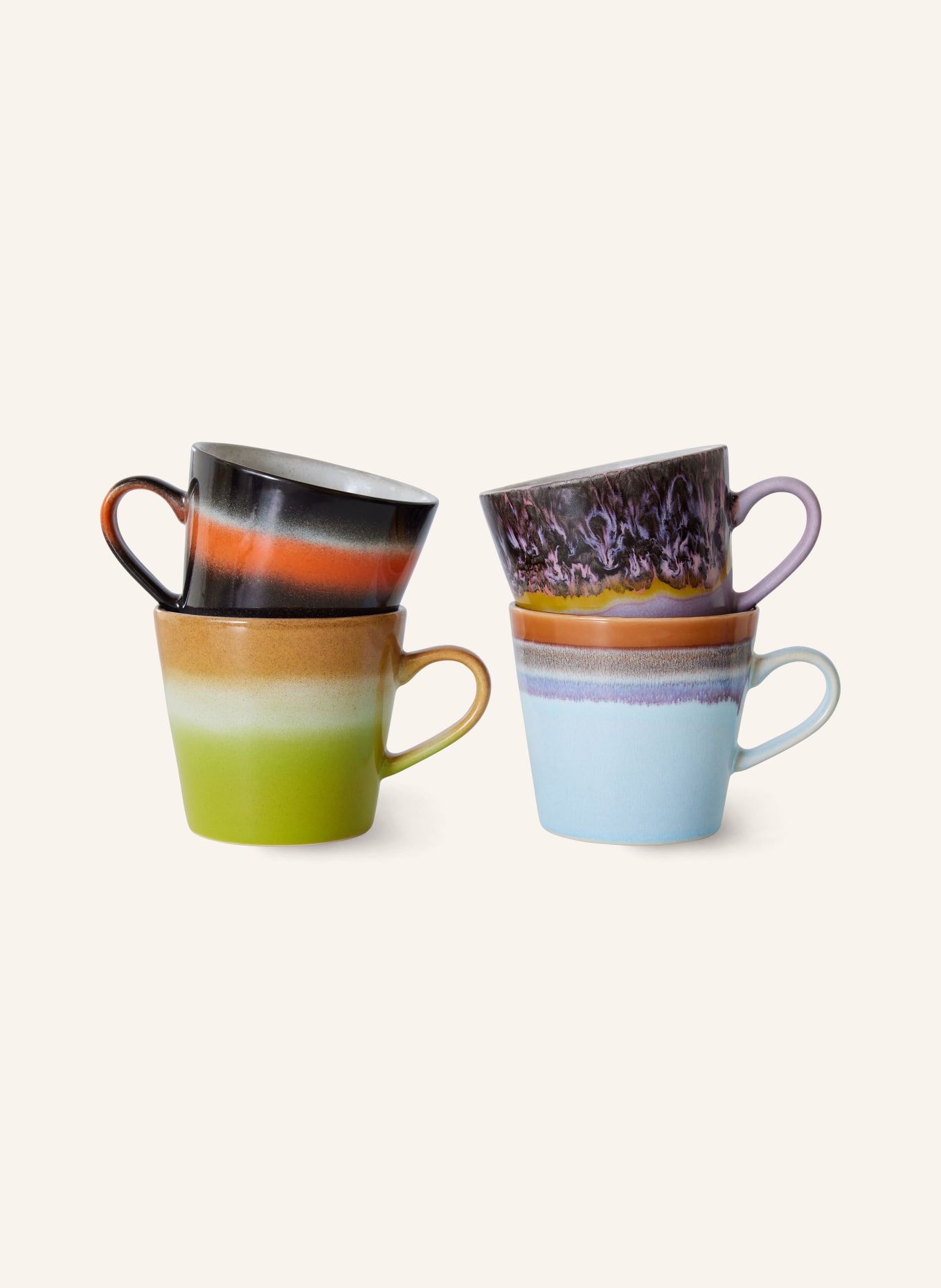 HK living Set of 4 mugs, Color: LIGHT GREEN/ LIGHT BLUE/ LIGHT PURPLE (Image 1)