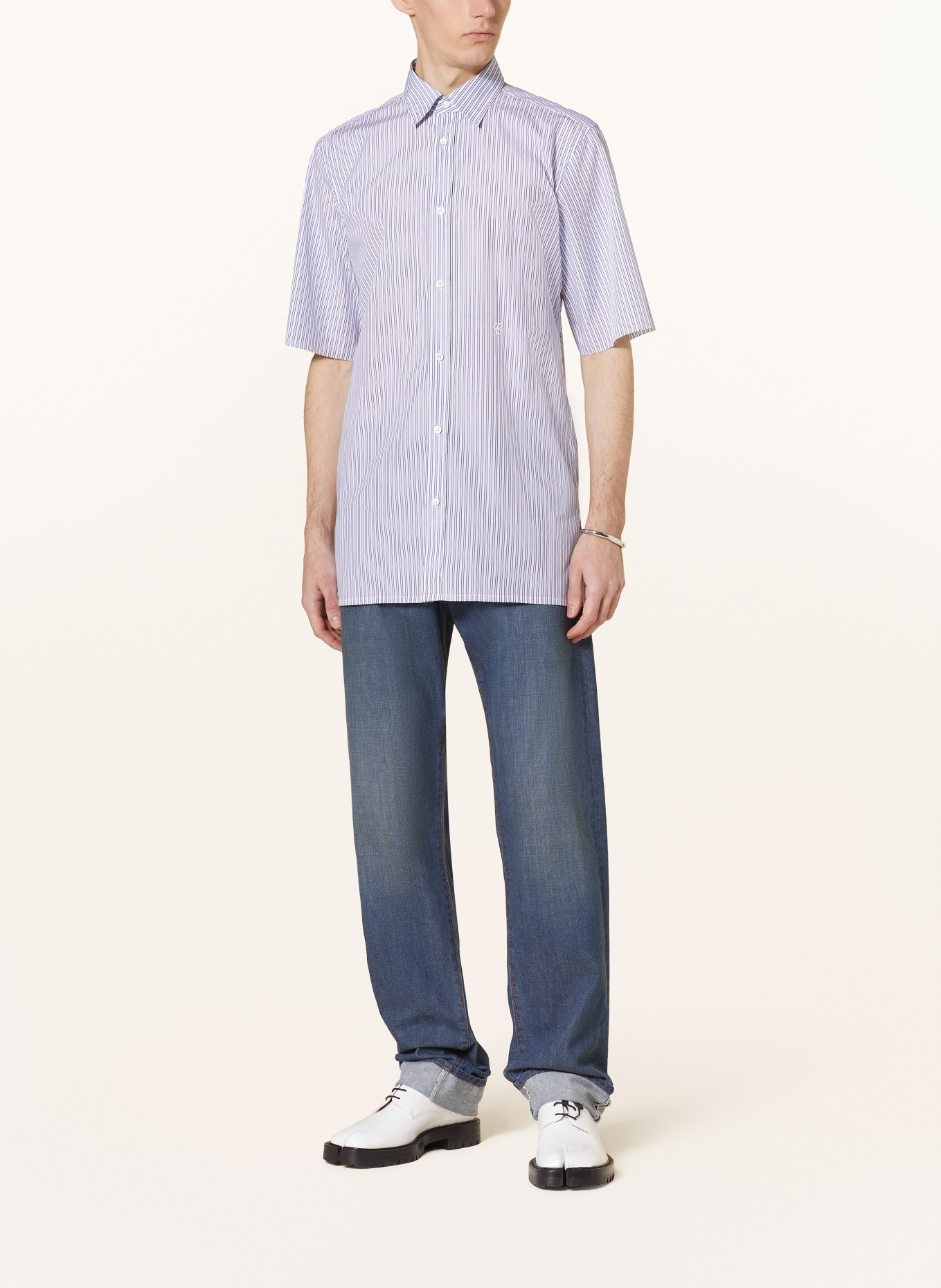 Maison Margiela Short sleeve shirt slim fit, Color: WHITE/ DARK BLUE (Image 2)