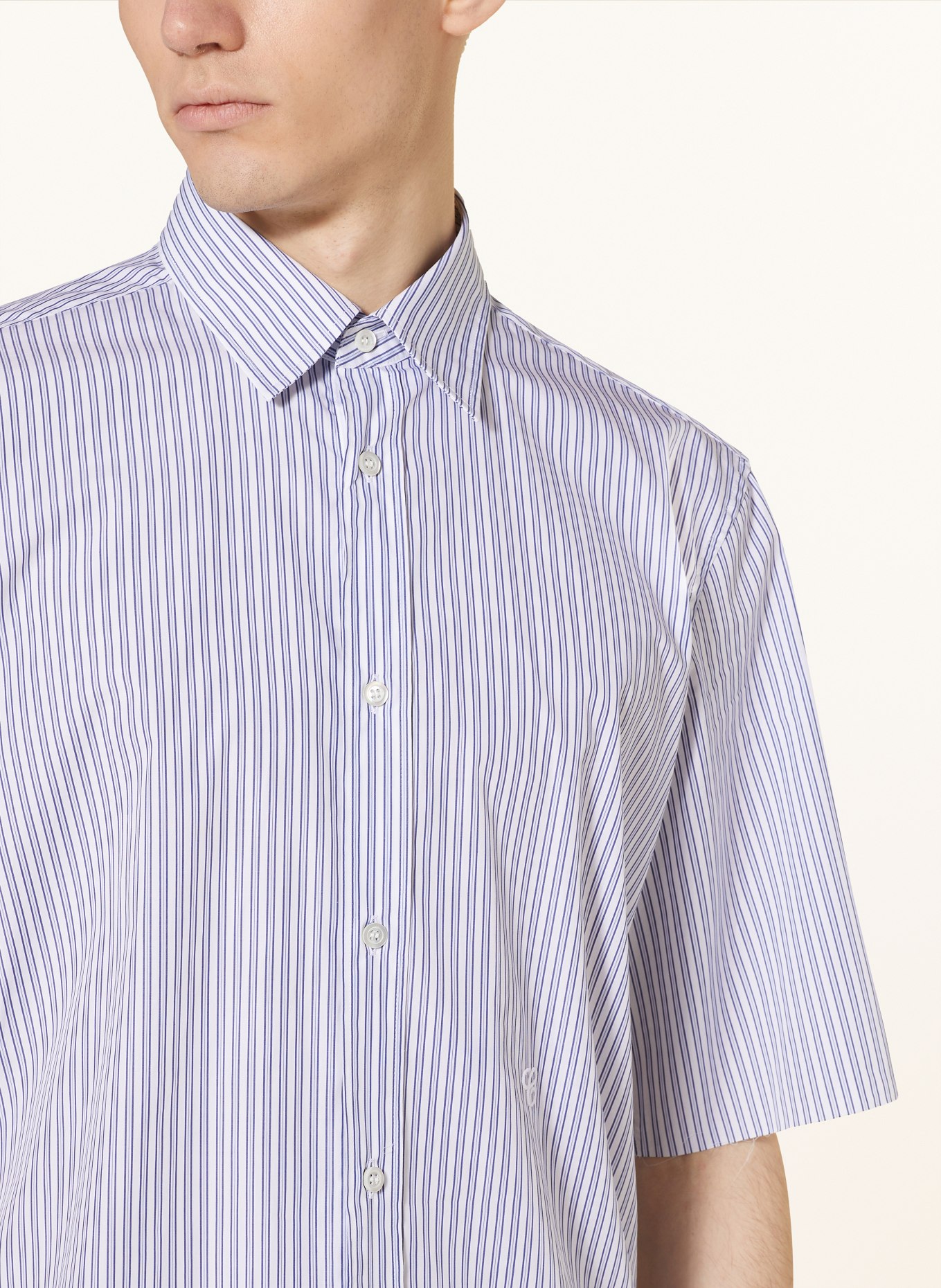 Maison Margiela Short sleeve shirt slim fit, Color: WHITE/ DARK BLUE (Image 4)
