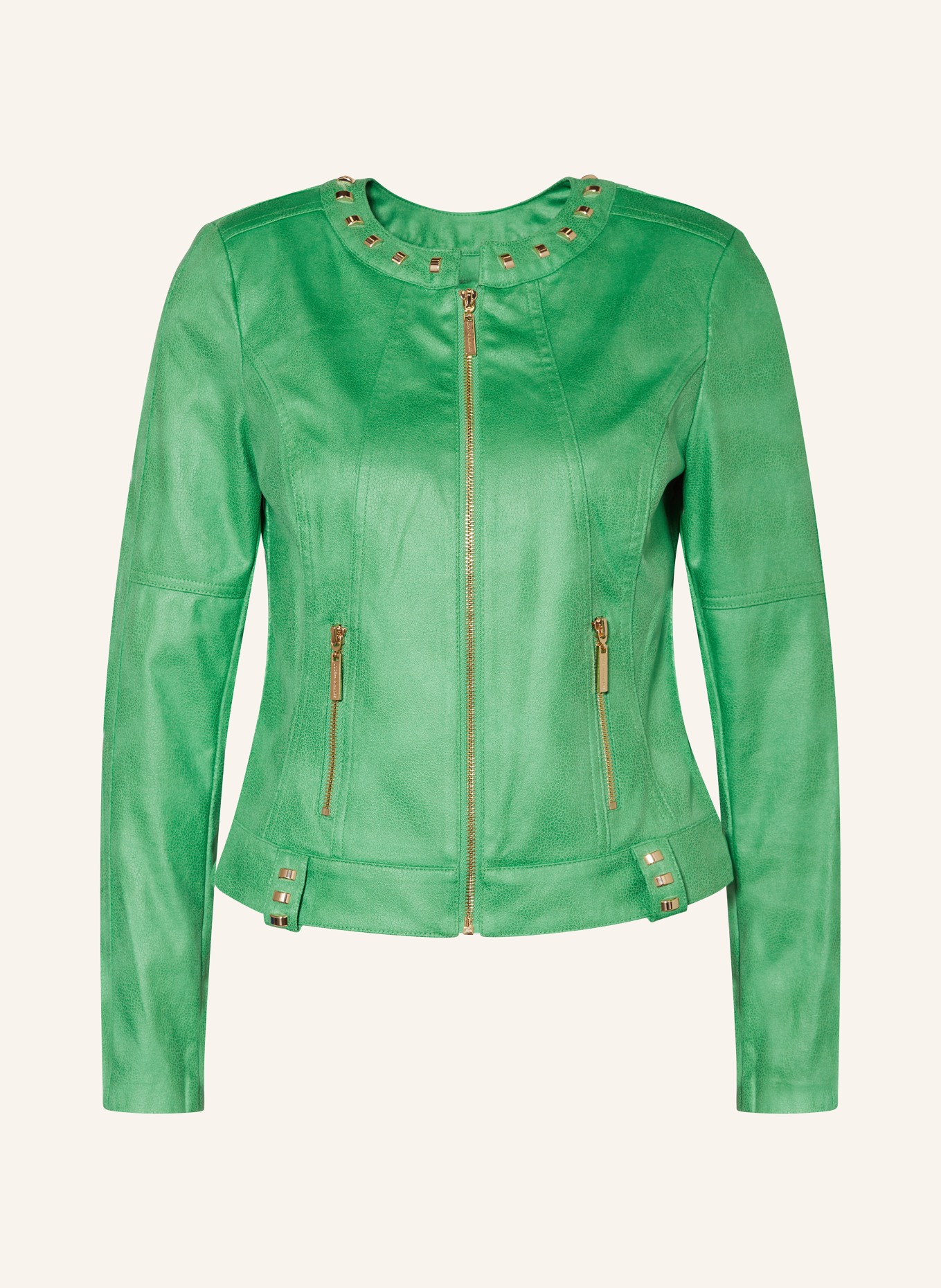 Joseph Ribkoff Jacket in leather look with rivets, Color: GREEN (Image 1)