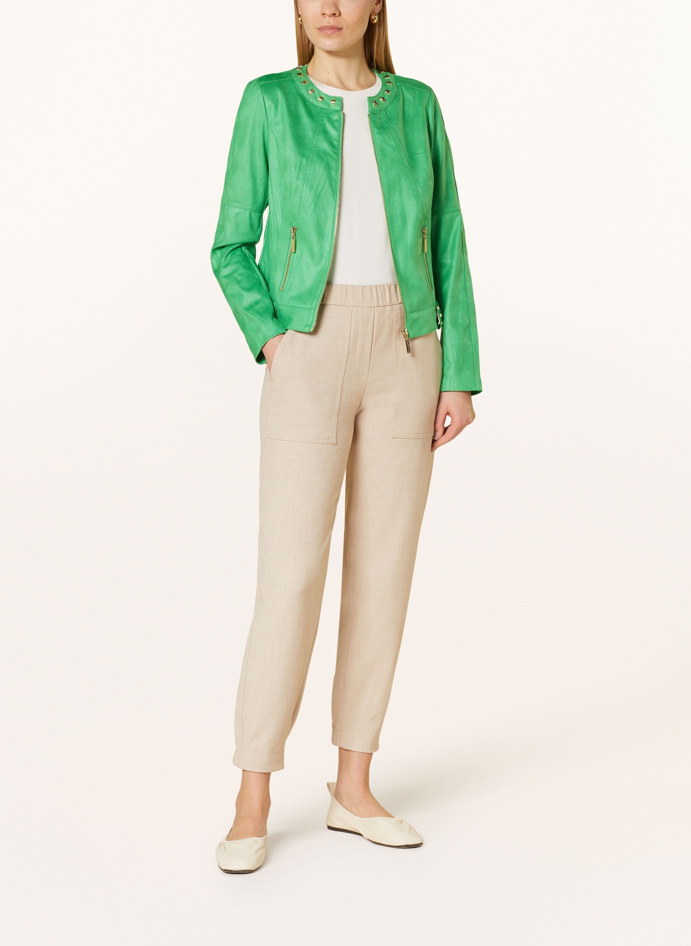 Joseph Ribkoff Jacket in leather look with rivets, Color: GREEN (Image 2)