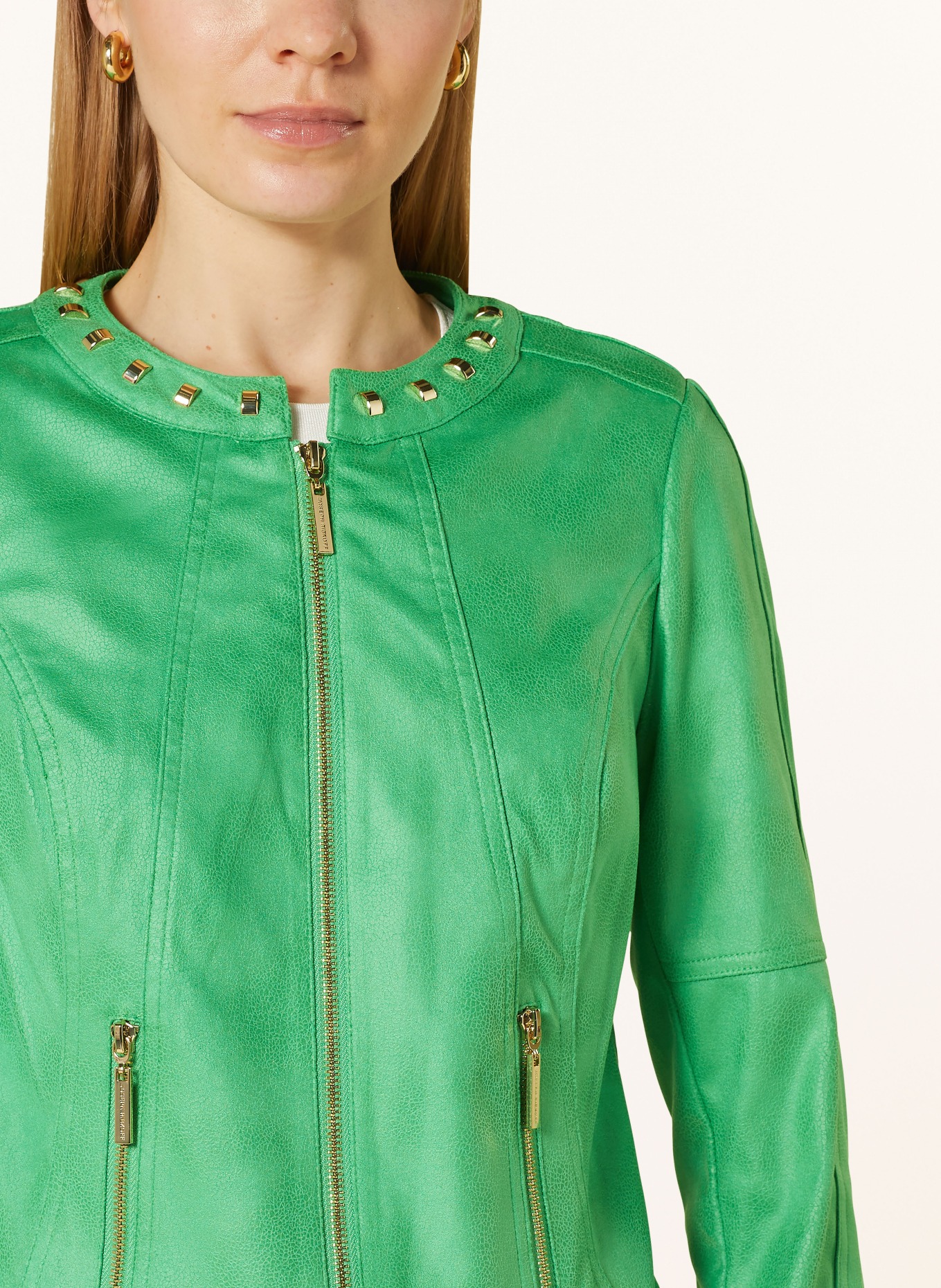 Joseph Ribkoff Jacket in leather look with rivets, Color: GREEN (Image 4)