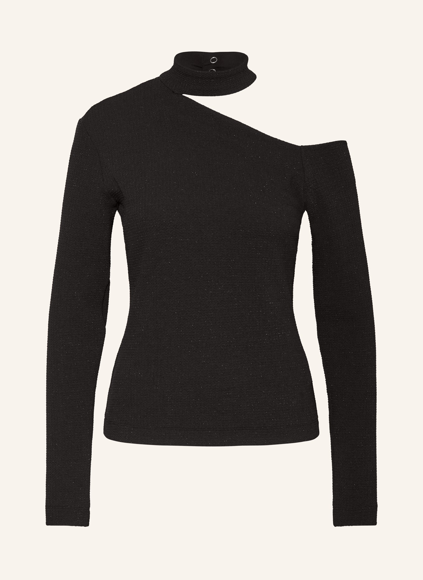 VANILIA One-shoulder long sleeve shirt with glitter thread, Color: BLACK (Image 1)