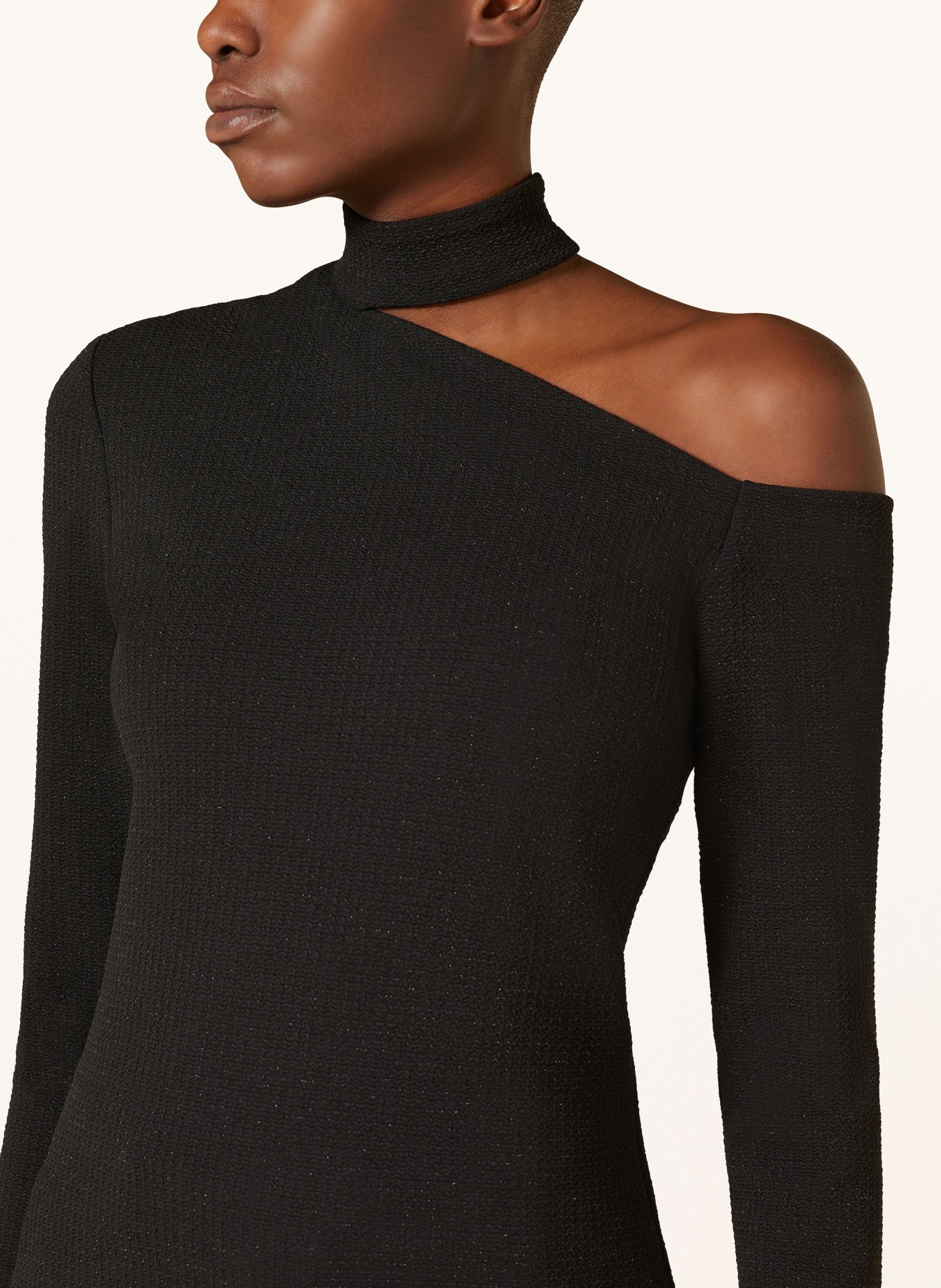 VANILIA One-shoulder long sleeve shirt with glitter thread, Color: BLACK (Image 4)