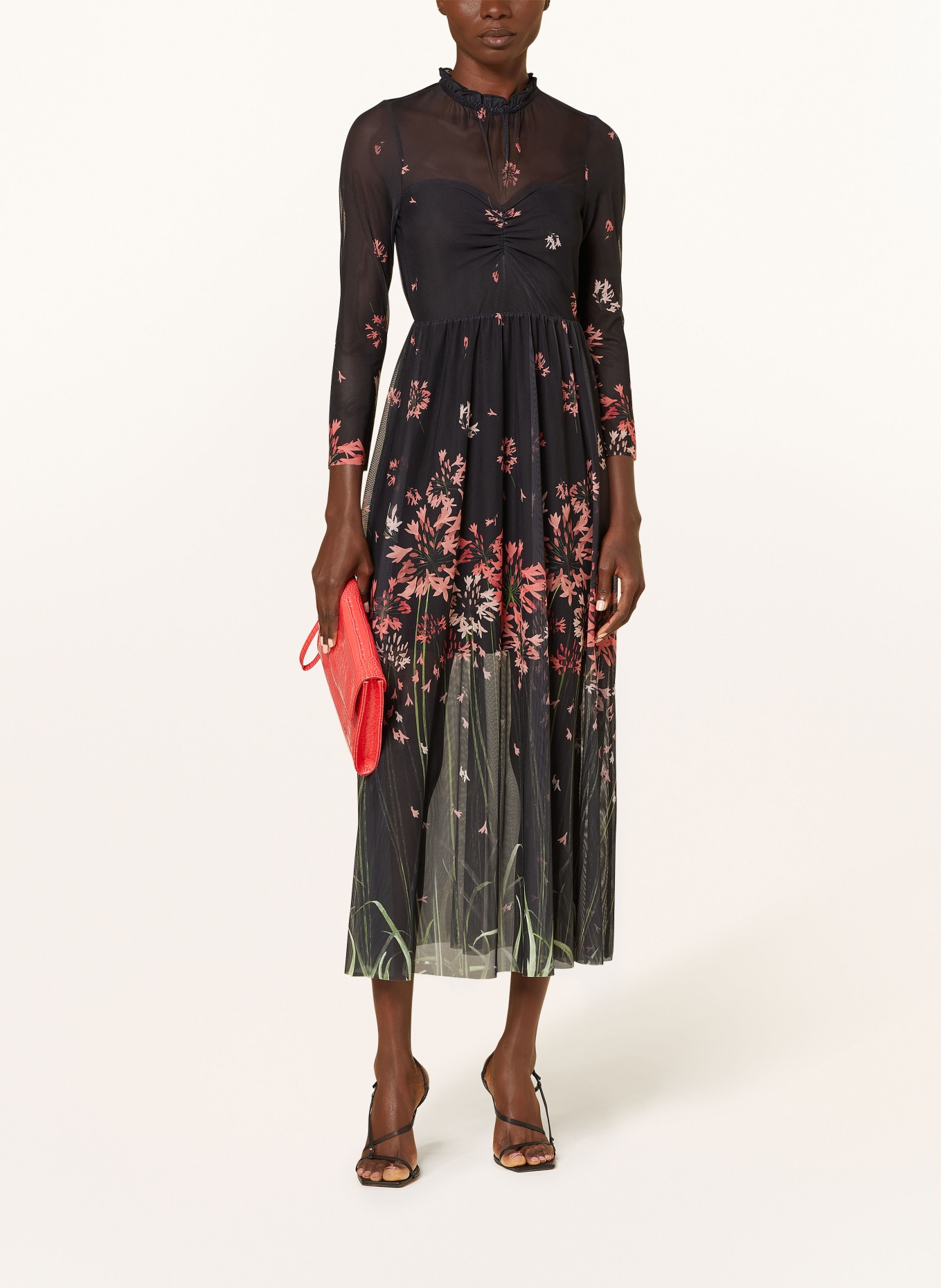 TED BAKER Mesh-Kleid SUSENAA mit 3/4-Arm, Farbe: SCHWARZ/ GRÜN/ ROT (Bild 2)