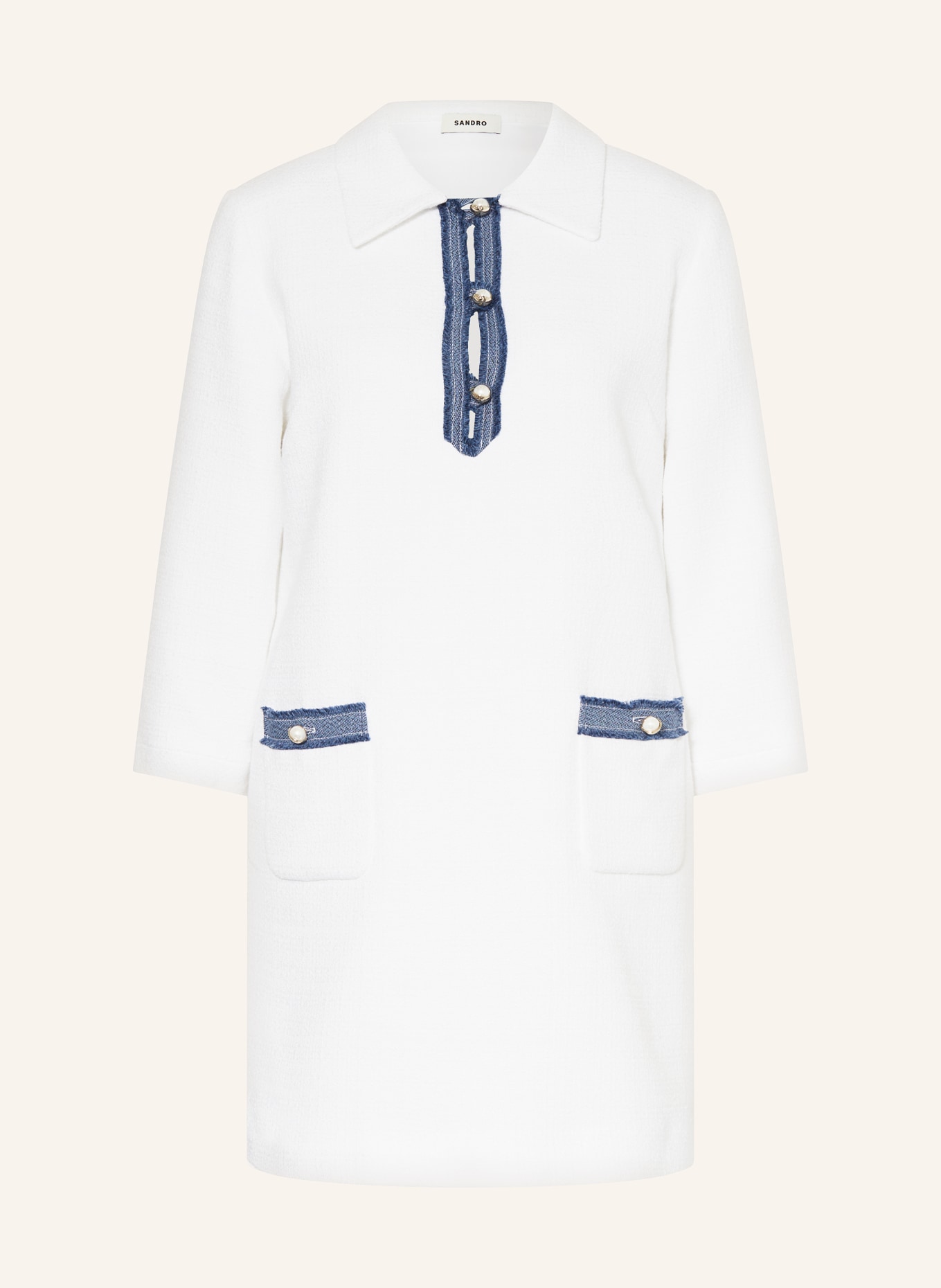 SANDRO Tweed-Kleid mit 3/4-Arm, Farbe: WEISS/ BLAU (Bild 1)