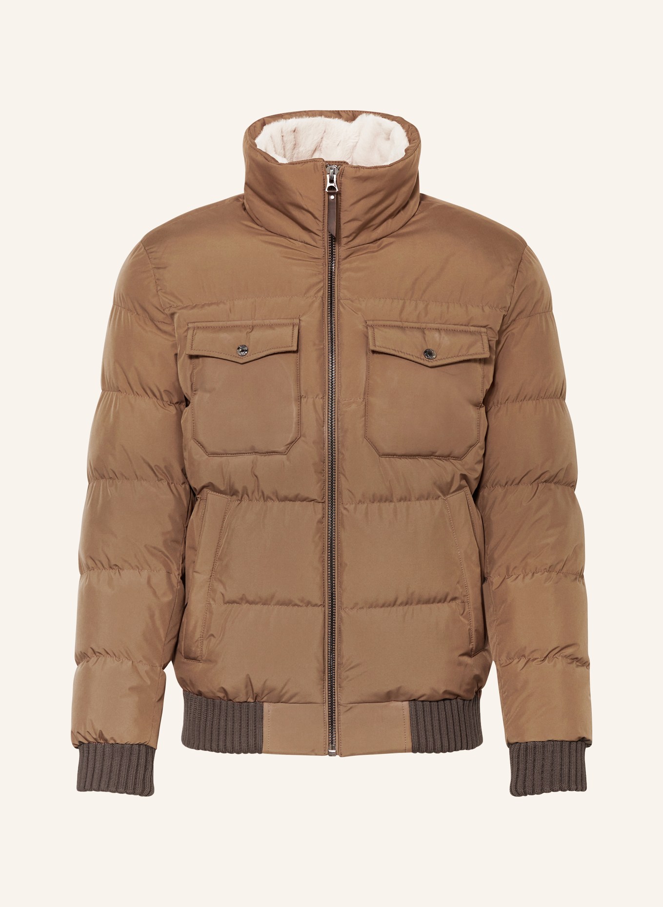 REISS Quilted jacket MIST with faux fur, Color: BROWN (Image 1)
