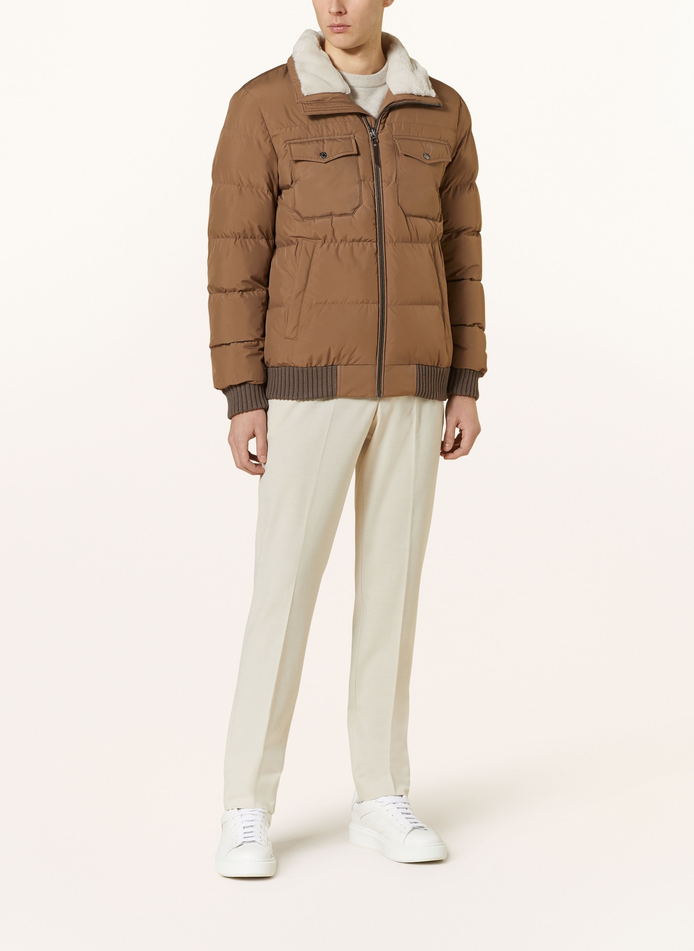 REISS Quilted jacket MIST with faux fur, Color: BROWN (Image 2)