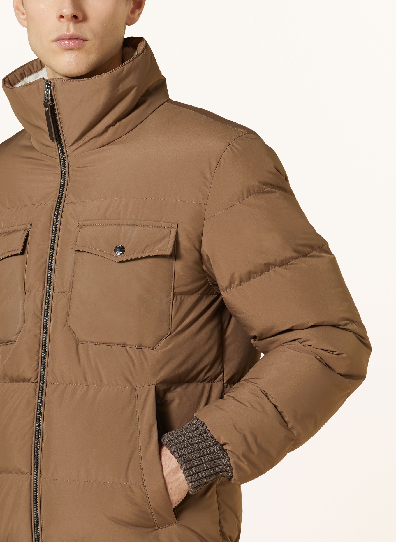 REISS Quilted jacket MIST with faux fur, Color: BROWN (Image 4)