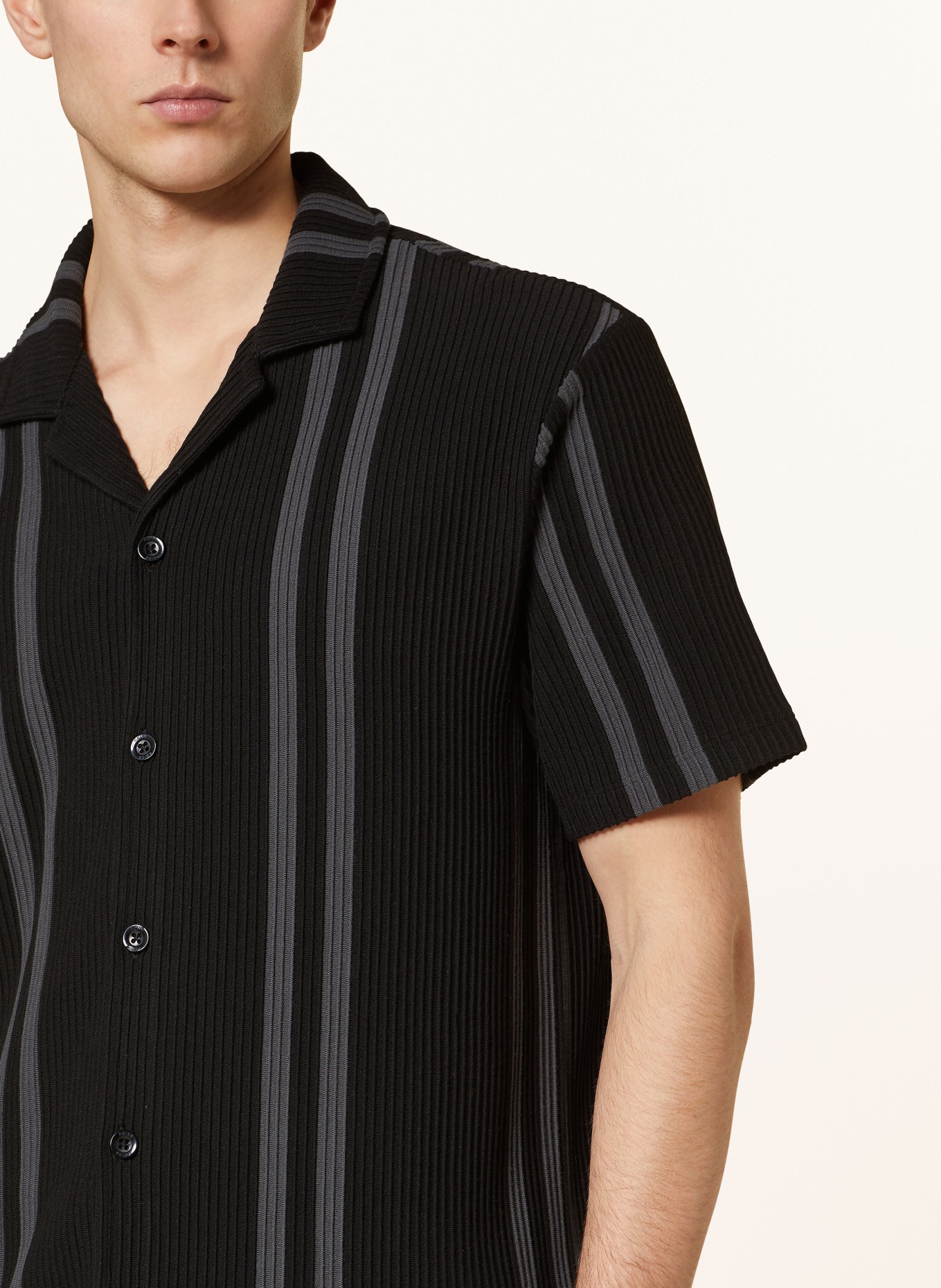 REISS Resort shirt CASTLE regular fit in jersey, Color: BLACK/ DARK GRAY (Image 4)