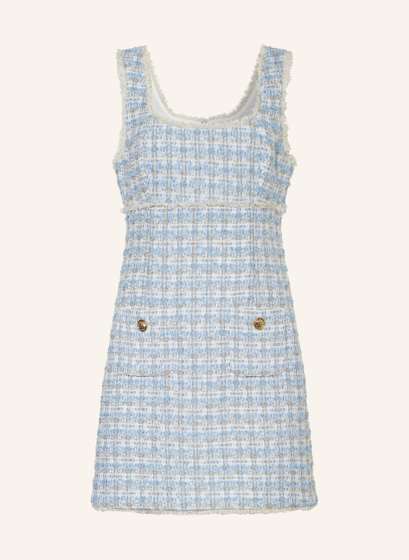 SANDRO Tweed-Kleid mit Glitzergarn, Farbe: BLAU/ SILBER/ WEISS (Bild 1)