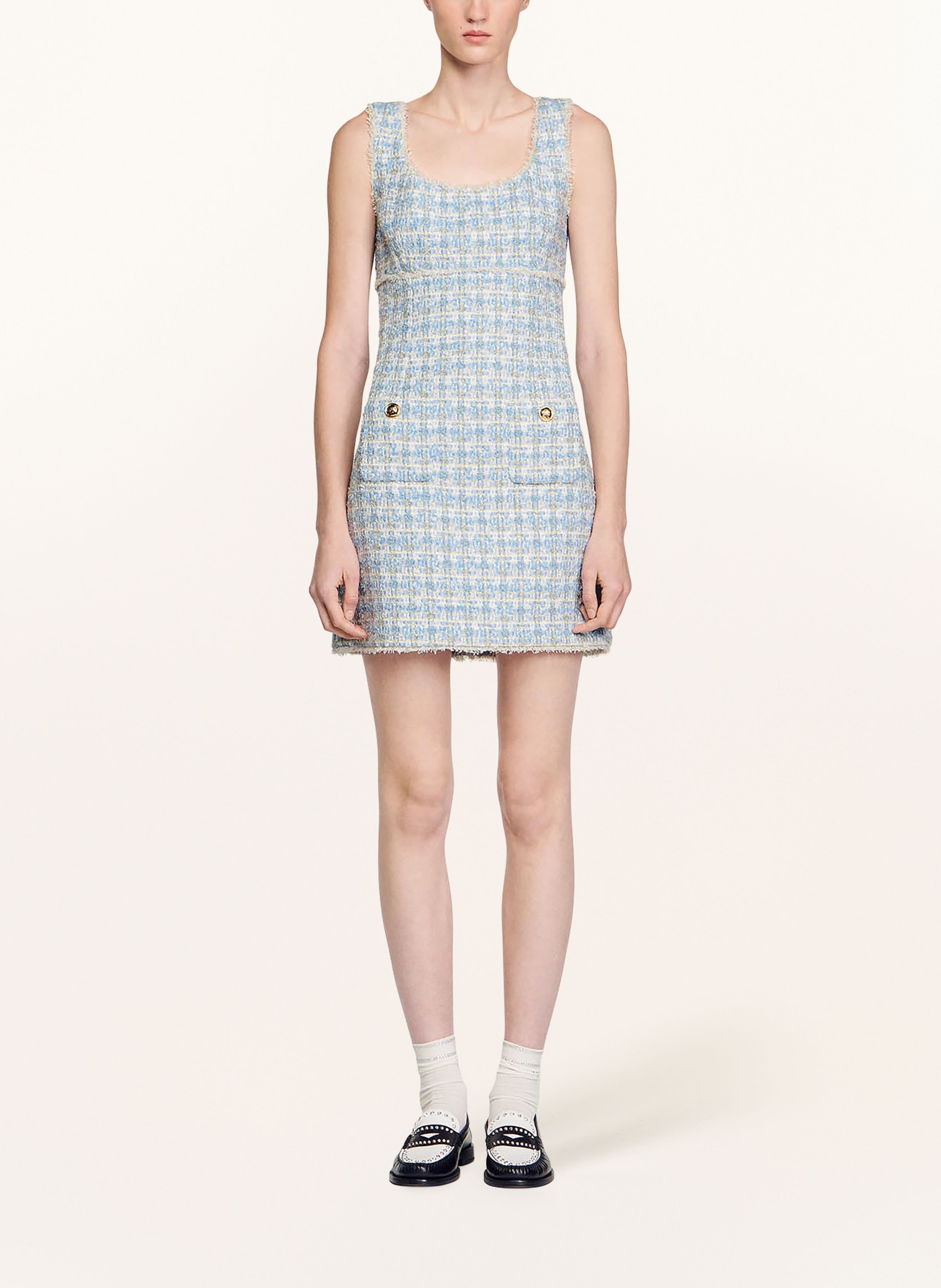 SANDRO Tweed-Kleid mit Glitzergarn, Farbe: BLAU/ SILBER/ WEISS (Bild 2)