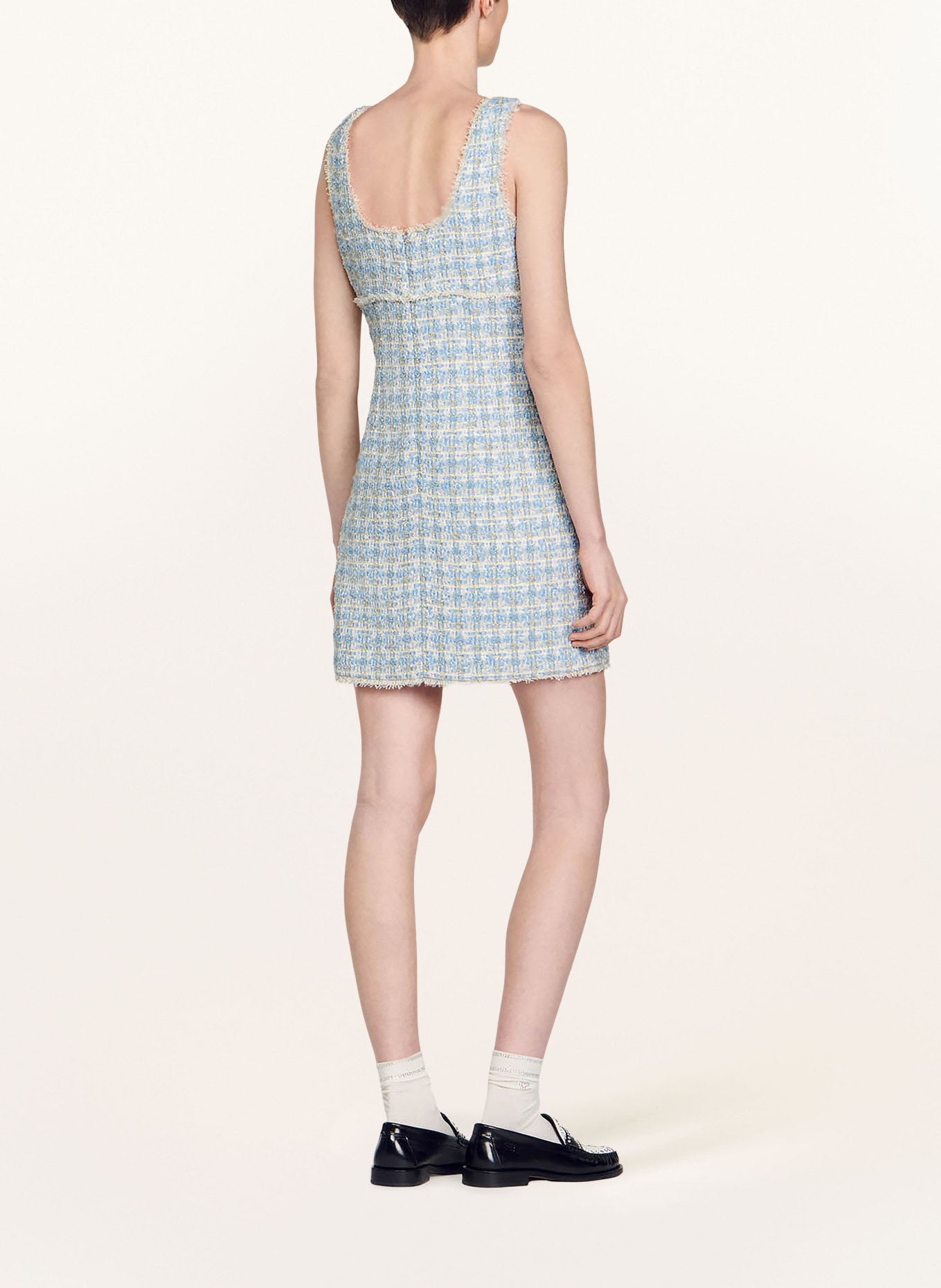 SANDRO Tweed-Kleid mit Glitzergarn, Farbe: BLAU/ SILBER/ WEISS (Bild 3)
