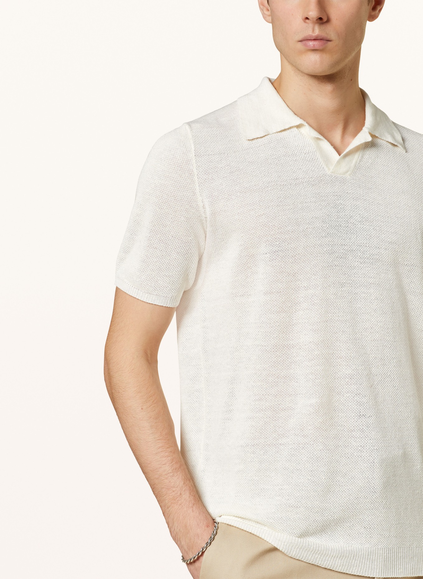 roberto collina Knitted polo shirt made of linen, Color: CREAM (Image 4)