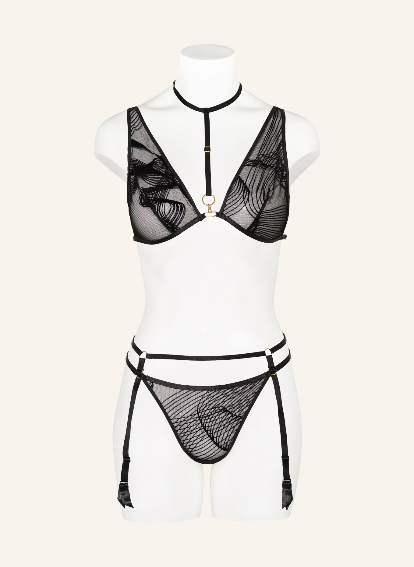 Aubade Set HEAT WAVE: Triangle bra and thong with removable garter belts, Color: BLACK (Image 2)