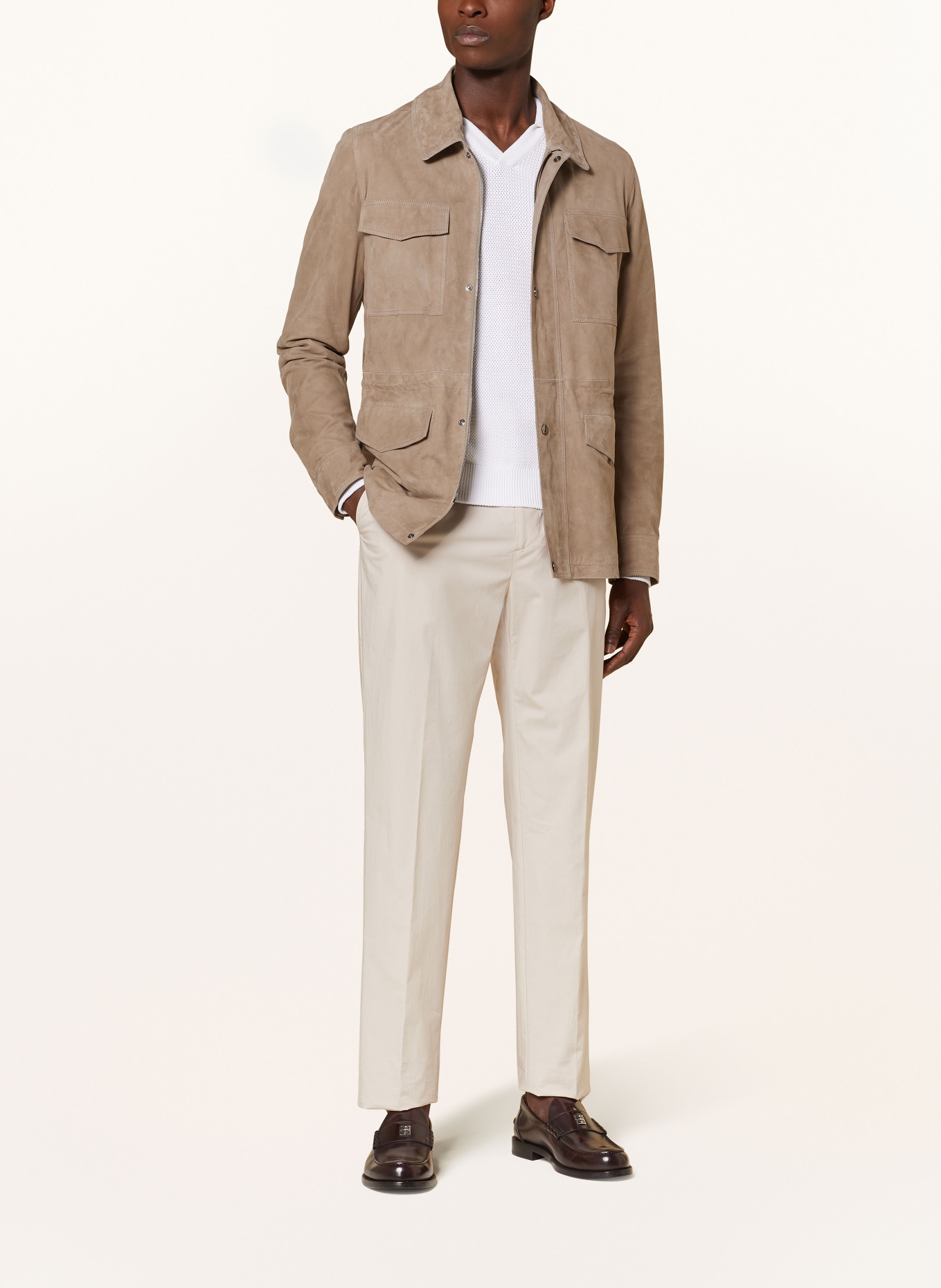 manzoni 24 Field jacket made of leather, Color: TAUPE (Image 2)