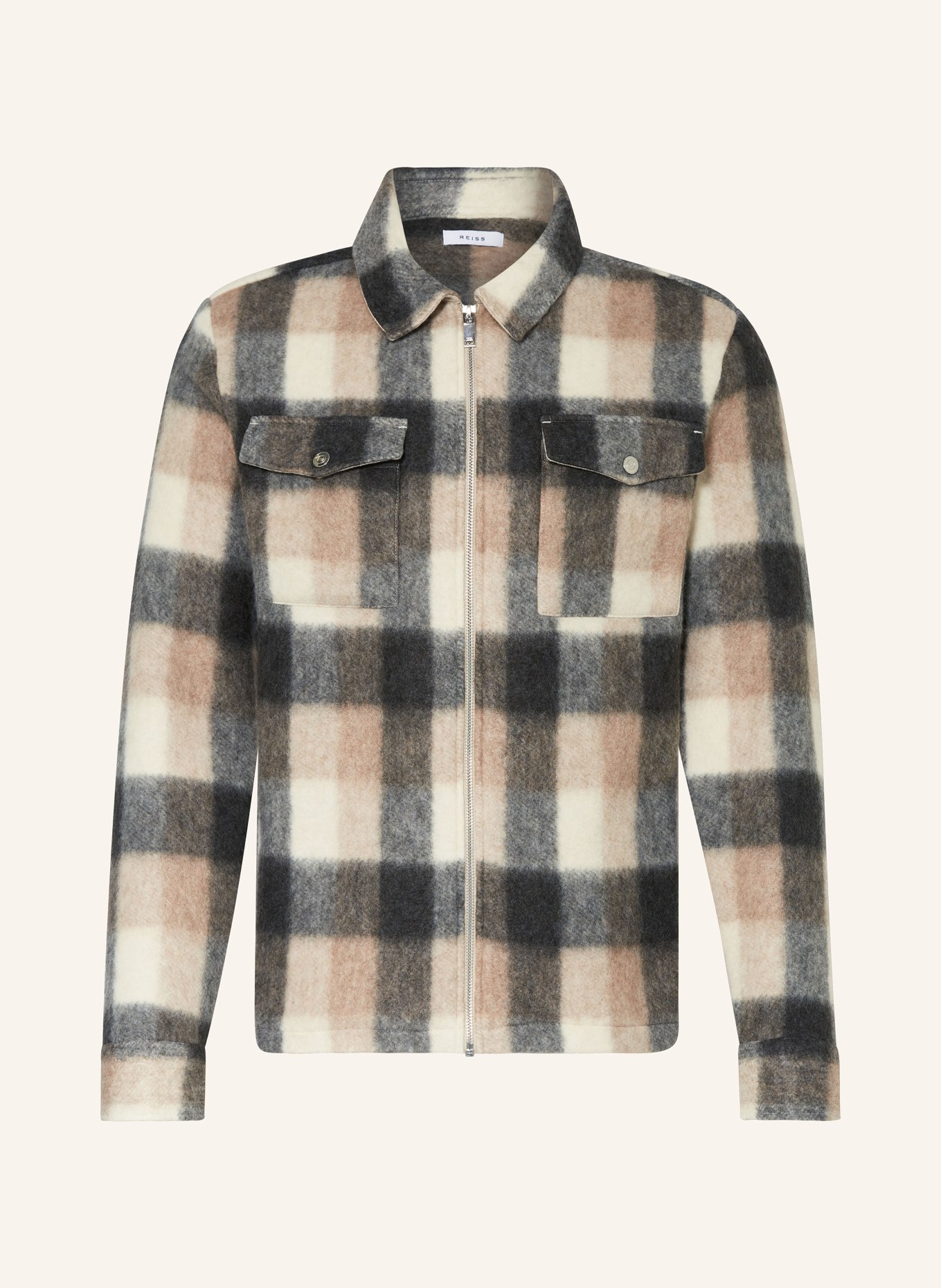 REISS Knitted overshirt STAMFORD, Color: BLACK/ CREAM/ TAUPE (Image 1)