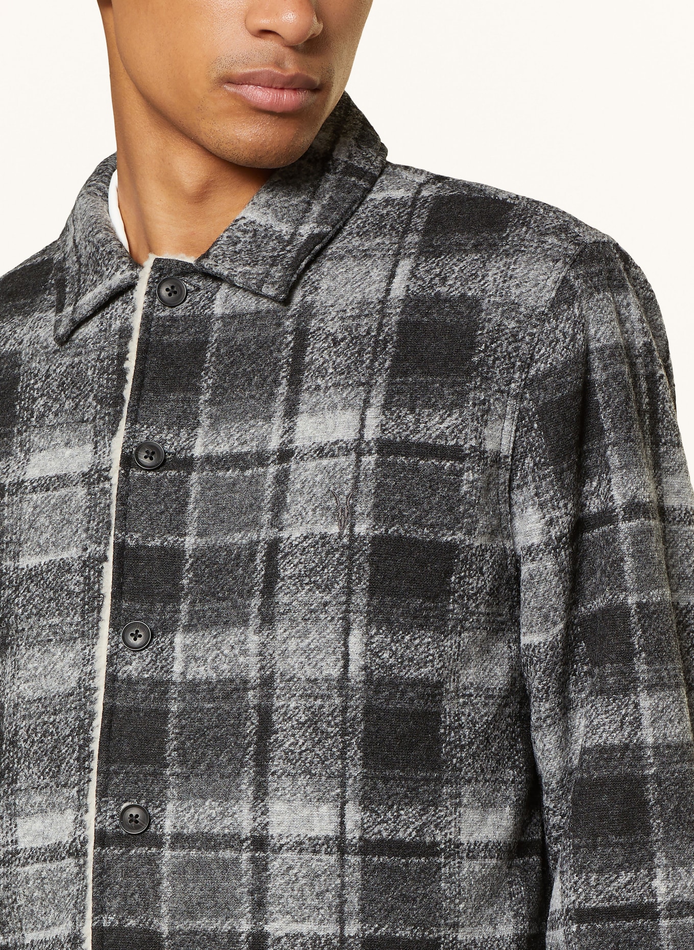 ALLSAINTS Overshirt ALTAMOUNT with faux fur, Color: DARK GRAY/ GRAY/ WHITE (Image 4)
