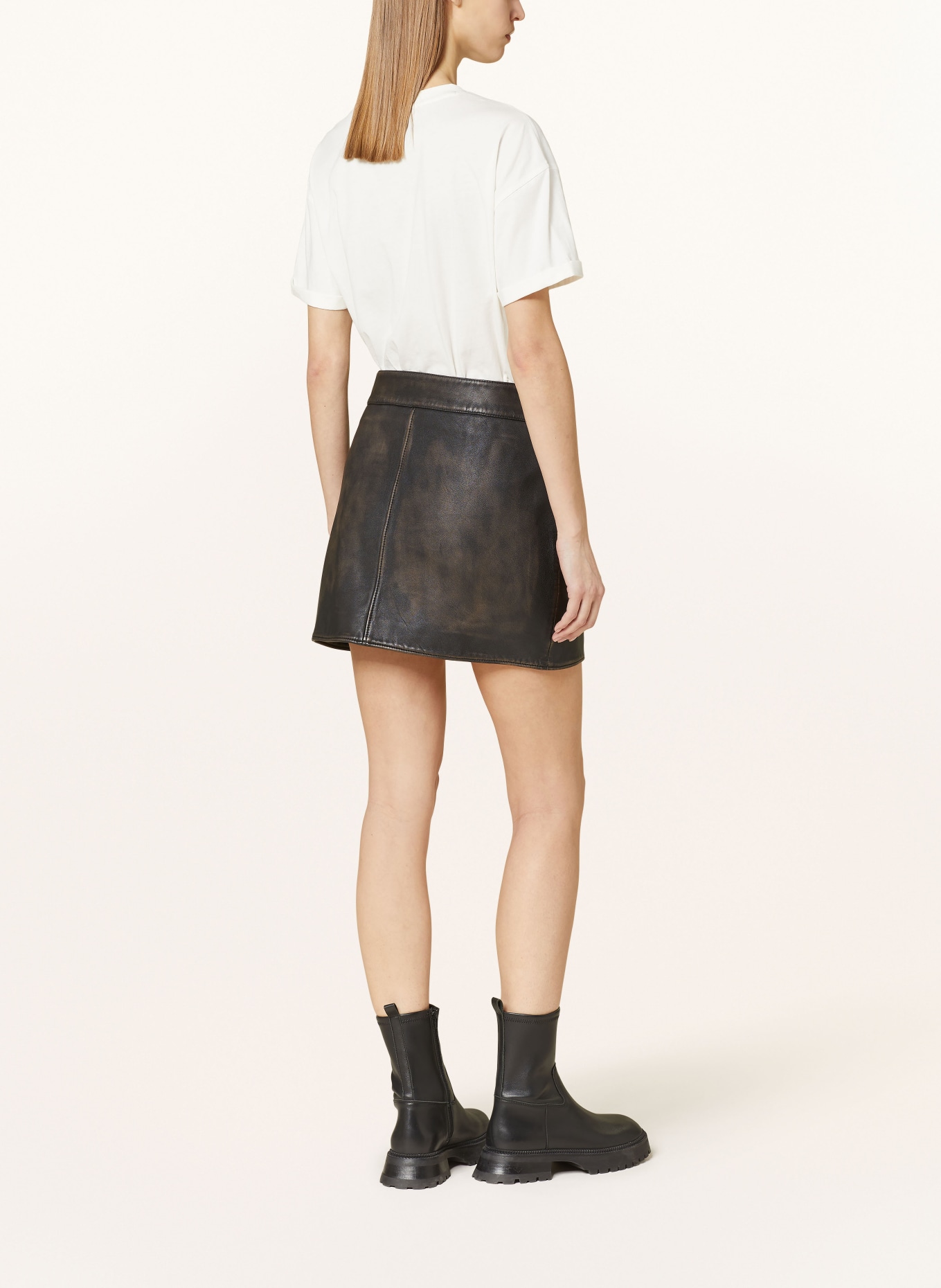 BOSS Leather skirt SEYARA, Color: DARK BROWN (Image 3)