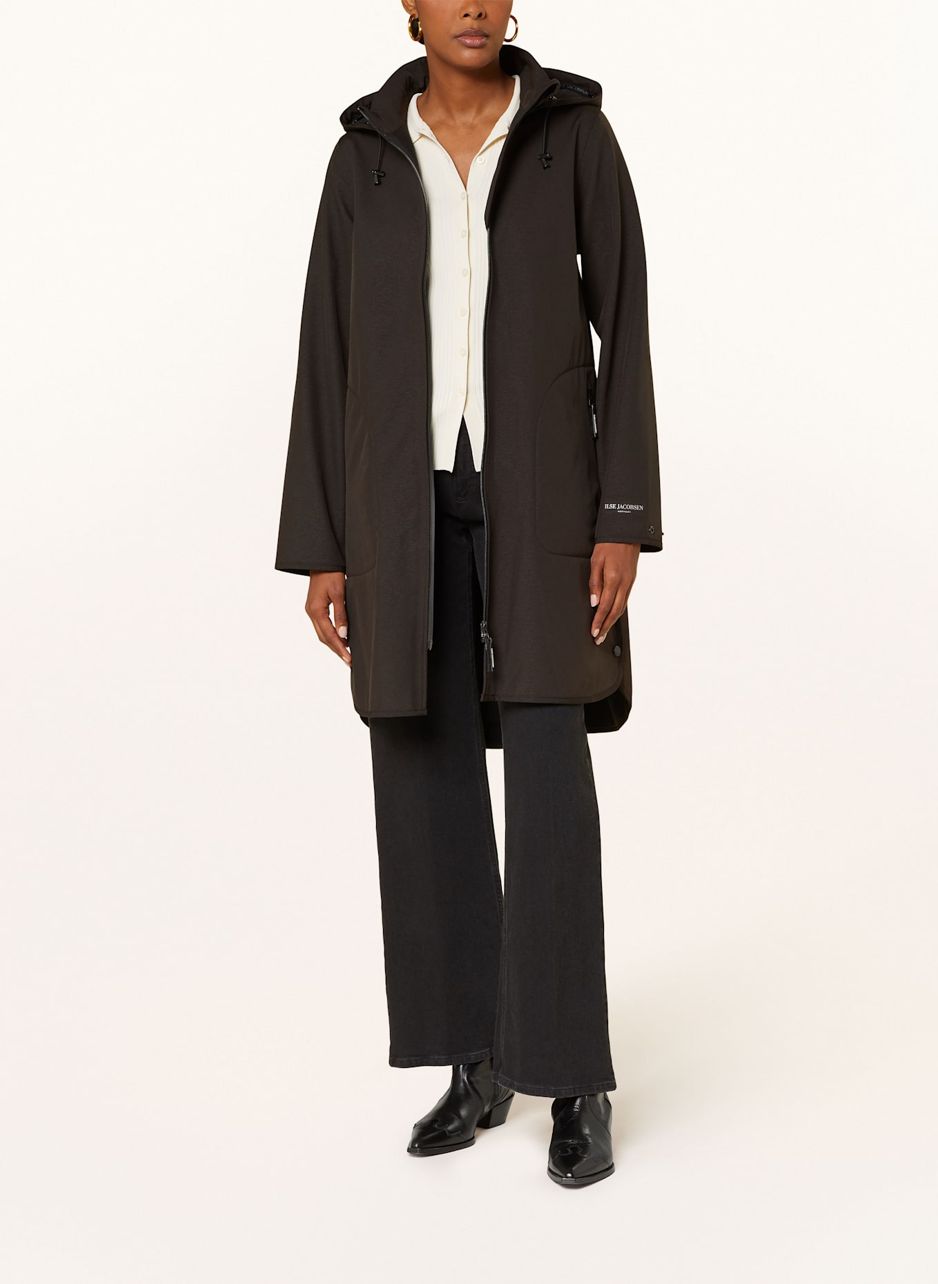 ILSE JACOBSEN Raincoat with removable hood: BLACK