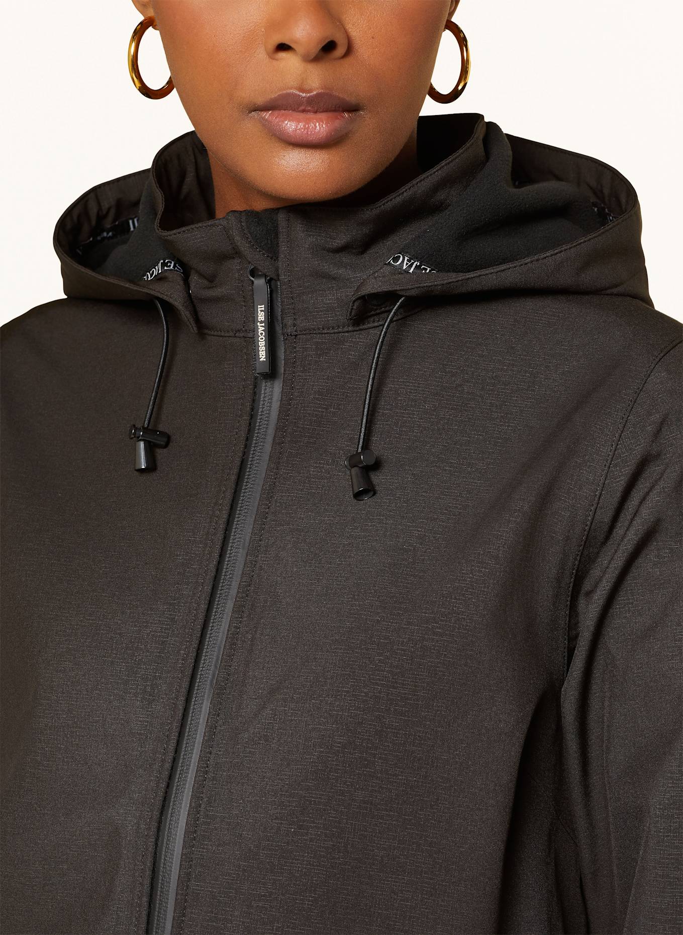 ILSE JACOBSEN Raincoat with removable hood: BLACK