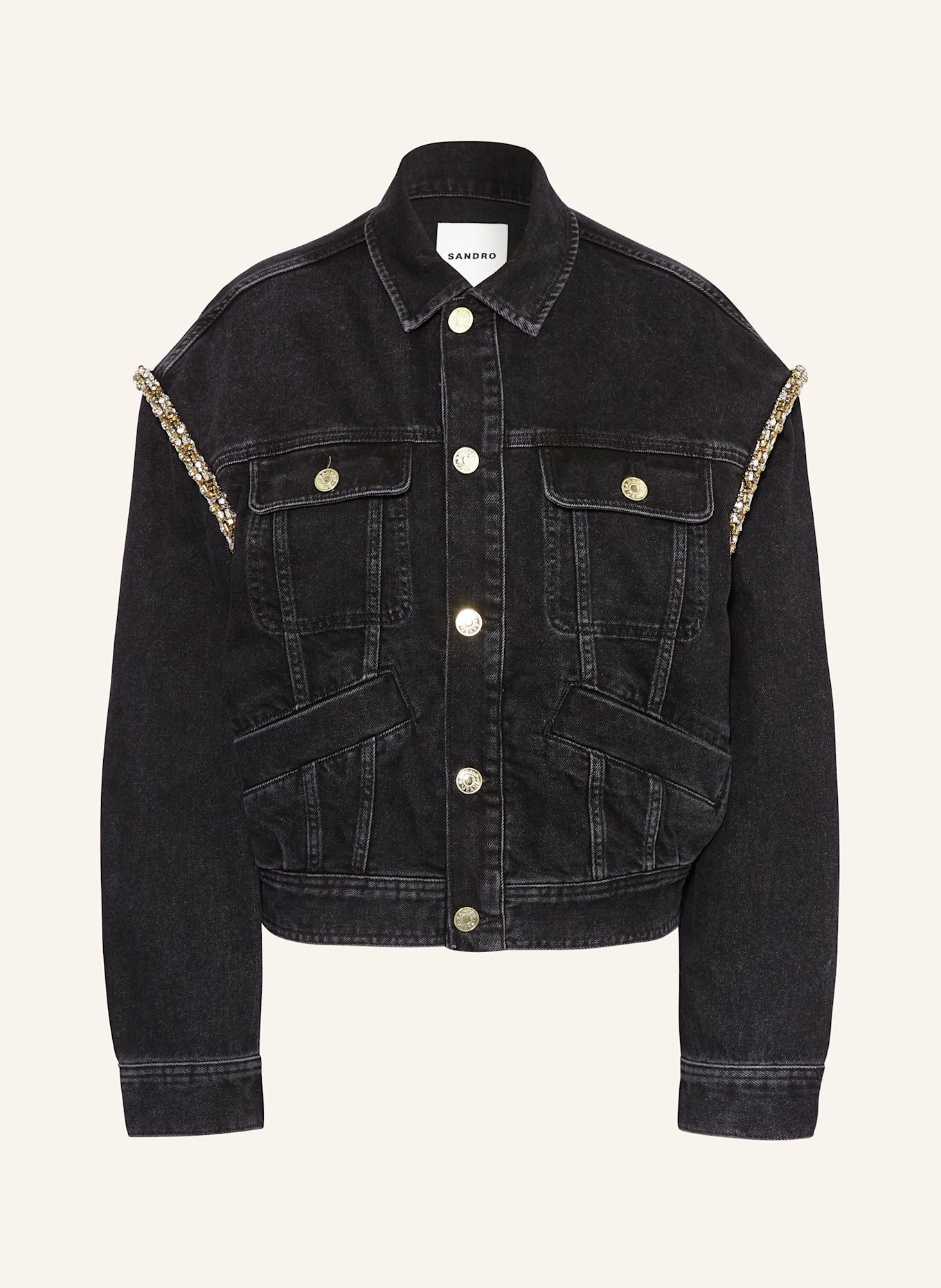 SANDRO Oversized Jeansjacke mit Schmucksteinbesatz