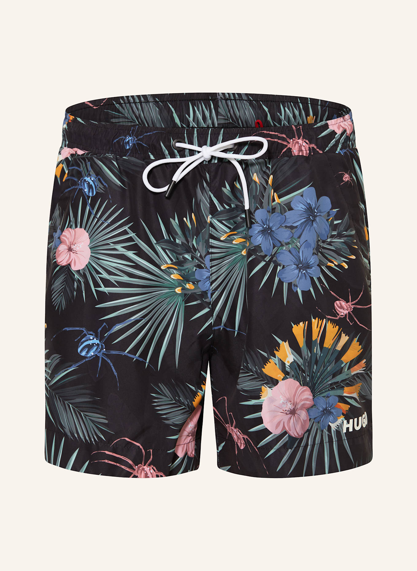 HUGO Badeshorts CALALA: SCHWARZ / GRÜN / HELLORANGE