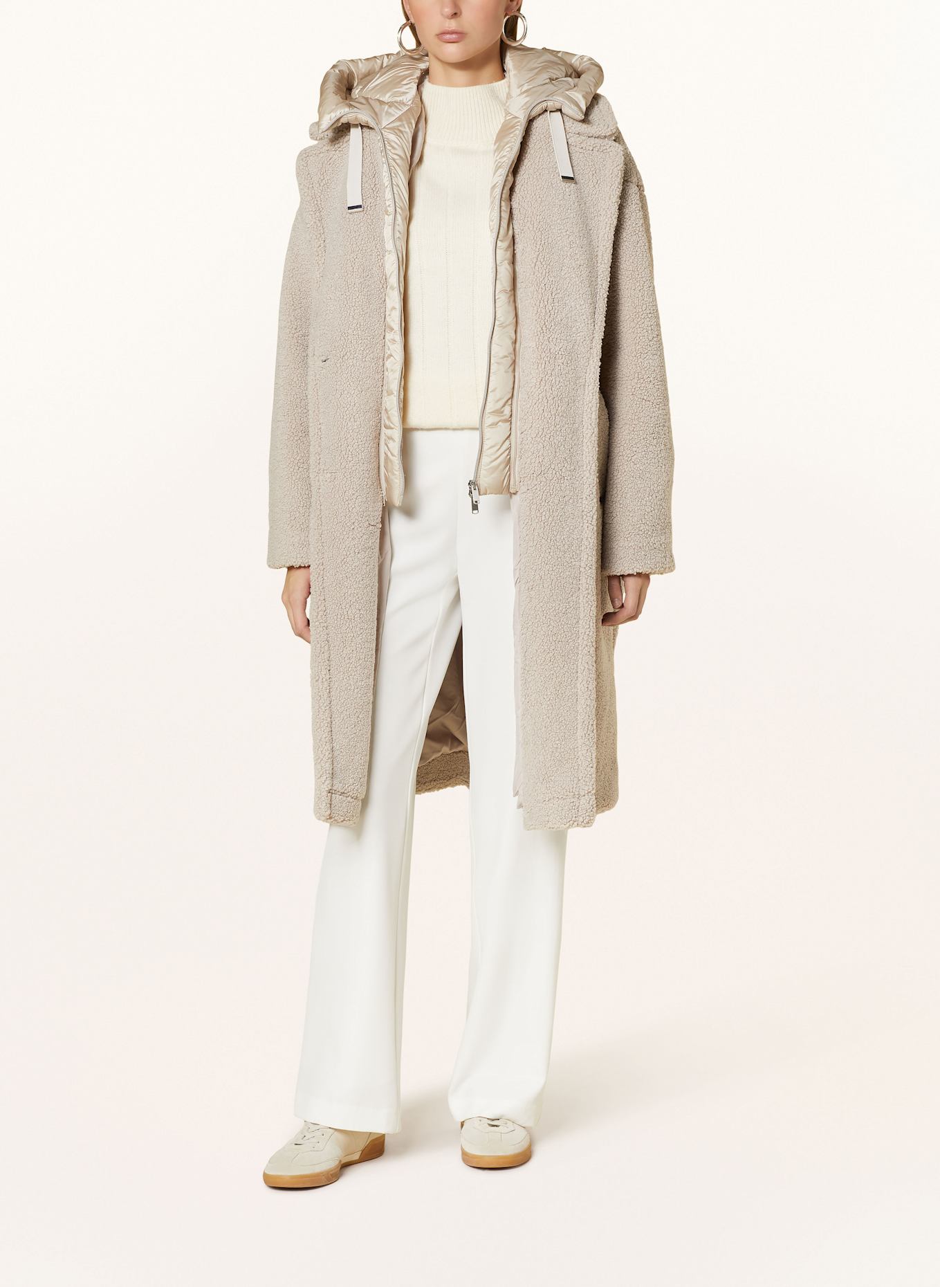 CINQUE Teddyfell-Mantel CIFURRY mit abnehmbarer Blende: HELLGRAU