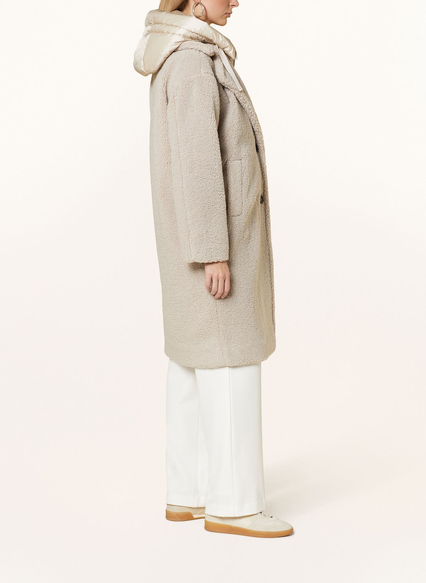 CINQUE Teddyfell-Mantel CIFURRY mit abnehmbarer Blende: HELLGRAU