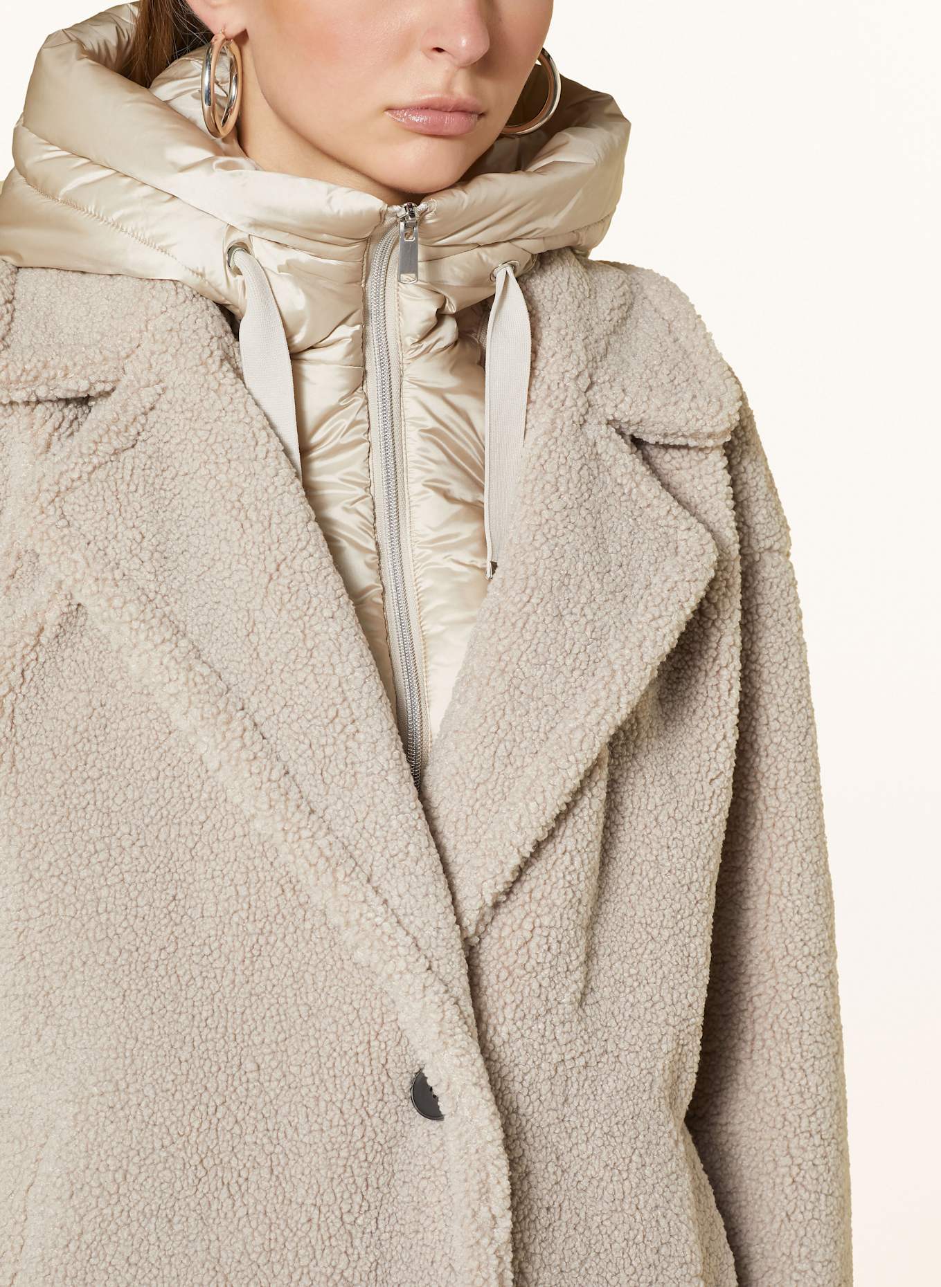 CINQUE Teddyfell-Mantel CIFURRY mit abnehmbarer Blende: HELLGRAU