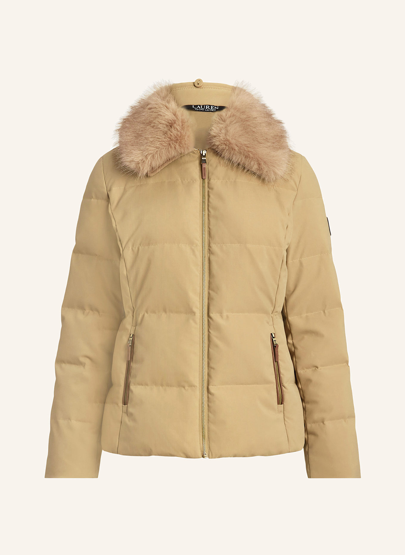 LAUREN RALPH LAUREN Down jacket with faux fur in light brown