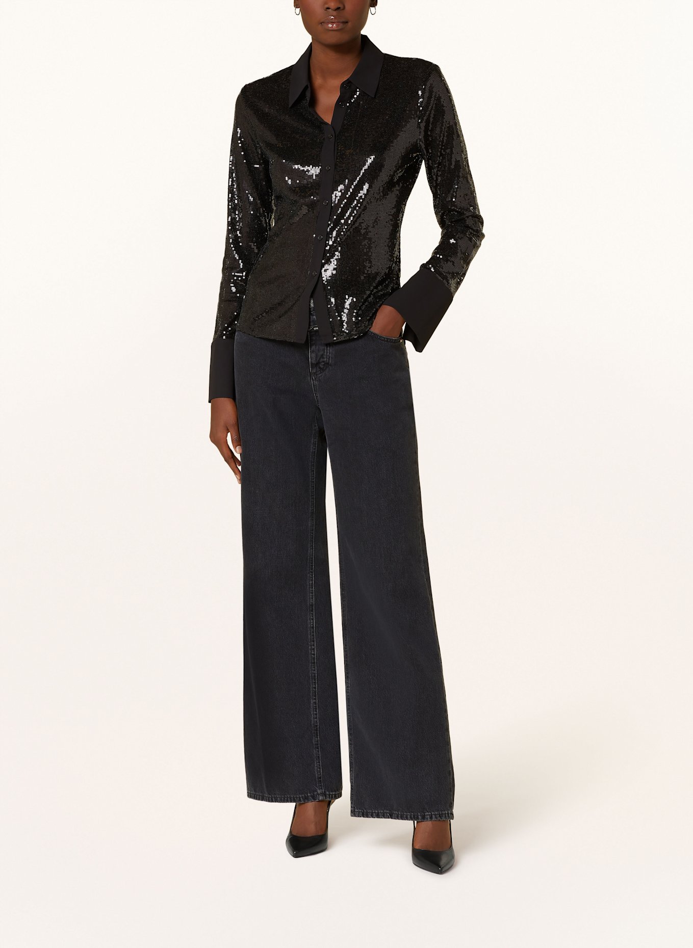 HUGO ELLANA shirt blouse with sequins: BLACK