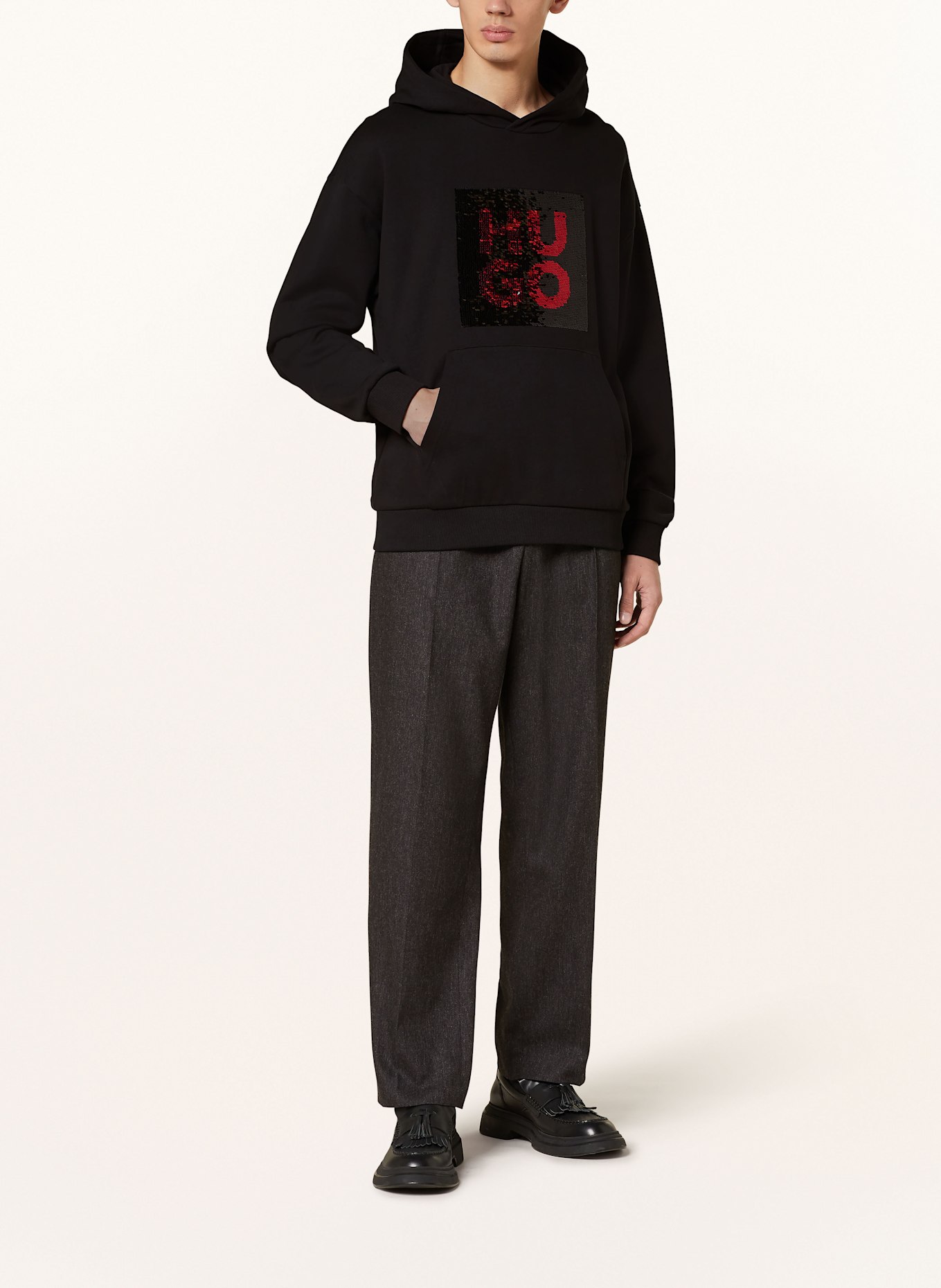 HUGO DESEQINO hoodie with sequins, Color: BLACK/ RED (Image 2)
