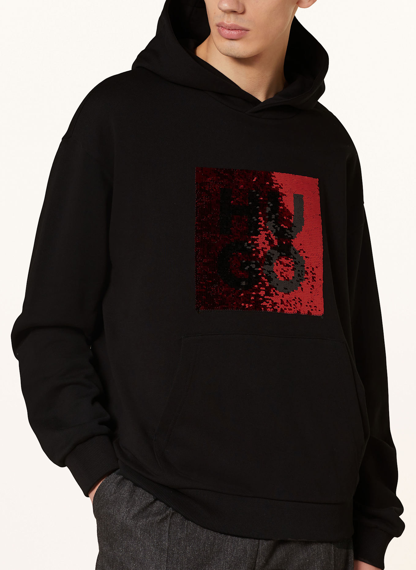 HUGO DESEQINO hoodie with sequins, Color: BLACK/ RED (Image 5)