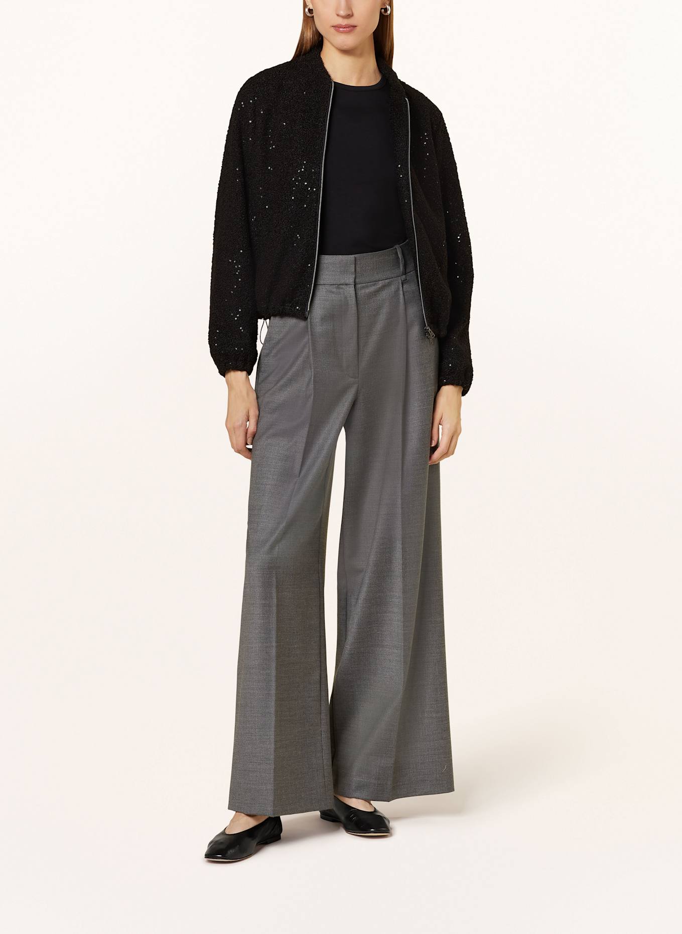 HERNO Bouclé bomber jacket with sequins: BLACK