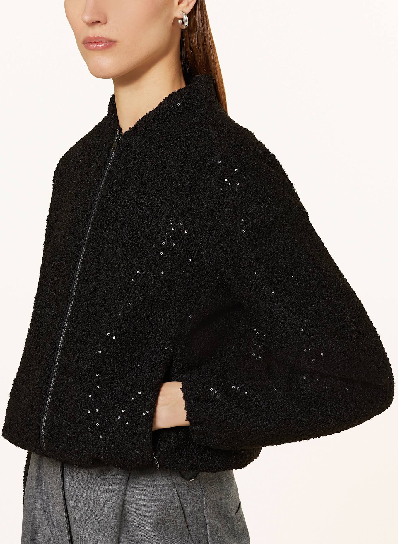 HERNO Bouclé bomber jacket with sequins: BLACK